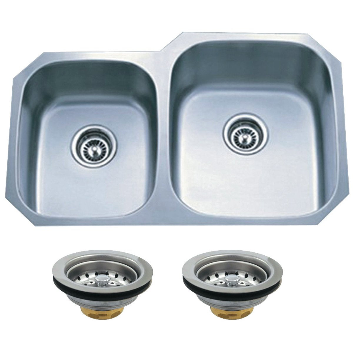 Kingston Brass 31.75" x 20.5" x 9" Undermount Stainless Steel Double Bowl Kitchen Sink Combo with Strainers