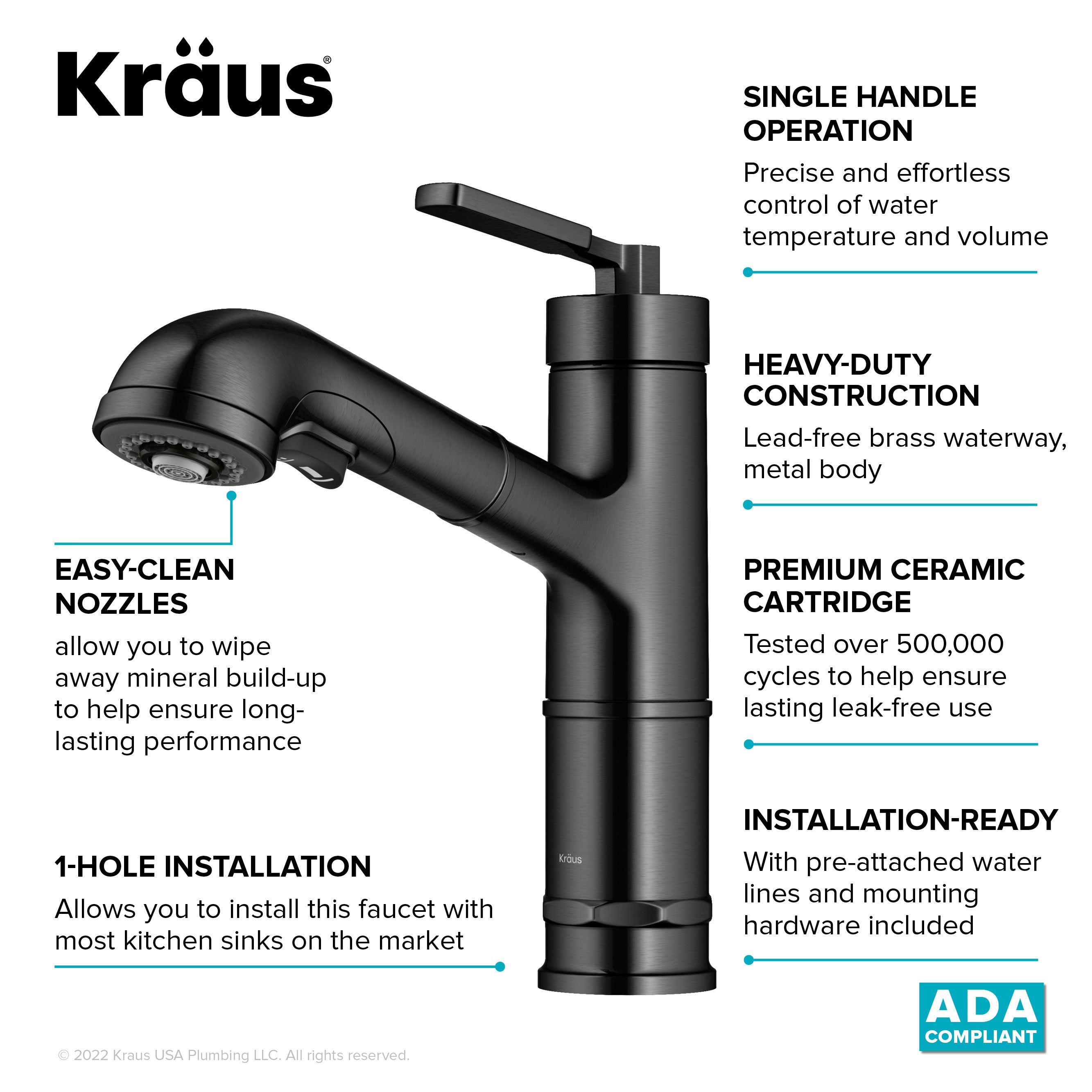 KRAUS Allyn Industrial Pull-Out Single Handle Kitchen Faucet in Black Stainless