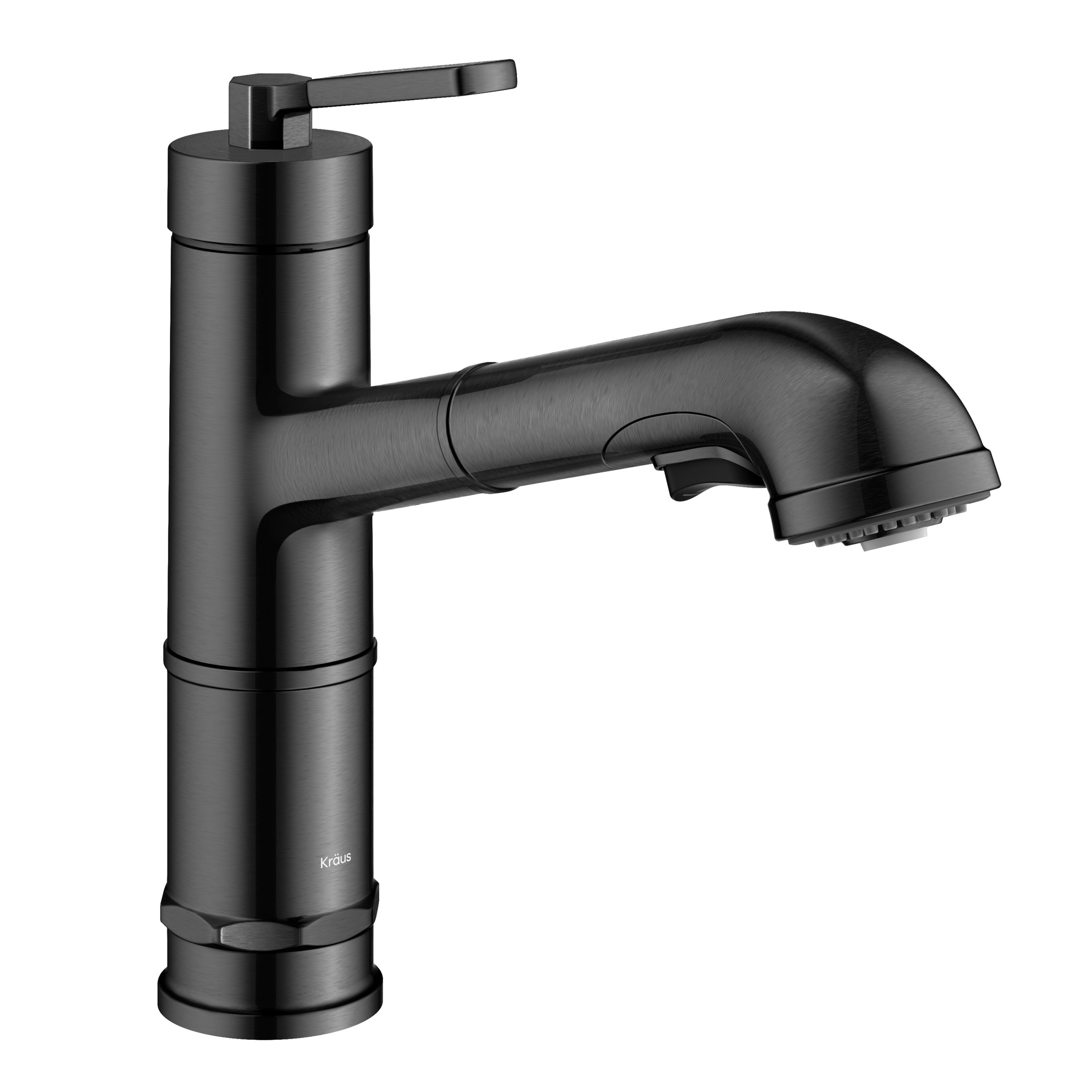 KRAUS Allyn Industrial Pull-Out Single Handle Kitchen Faucet in Black Stainless