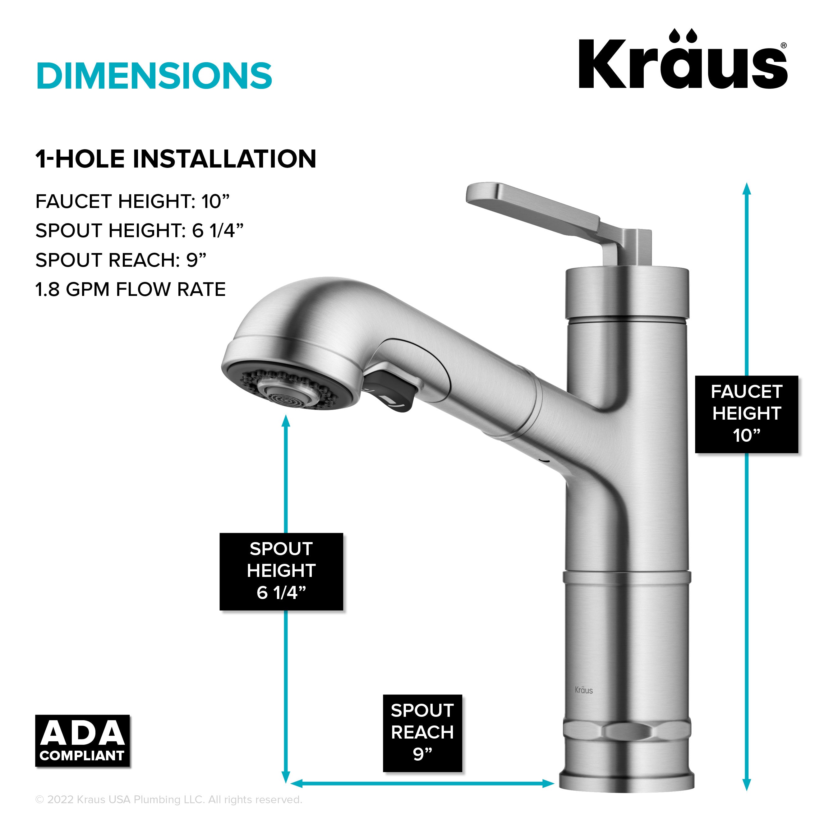 KRAUS Allyn Industrial Pull-Out Single Handle Kitchen Faucet in Spot-Free Stainless Steel