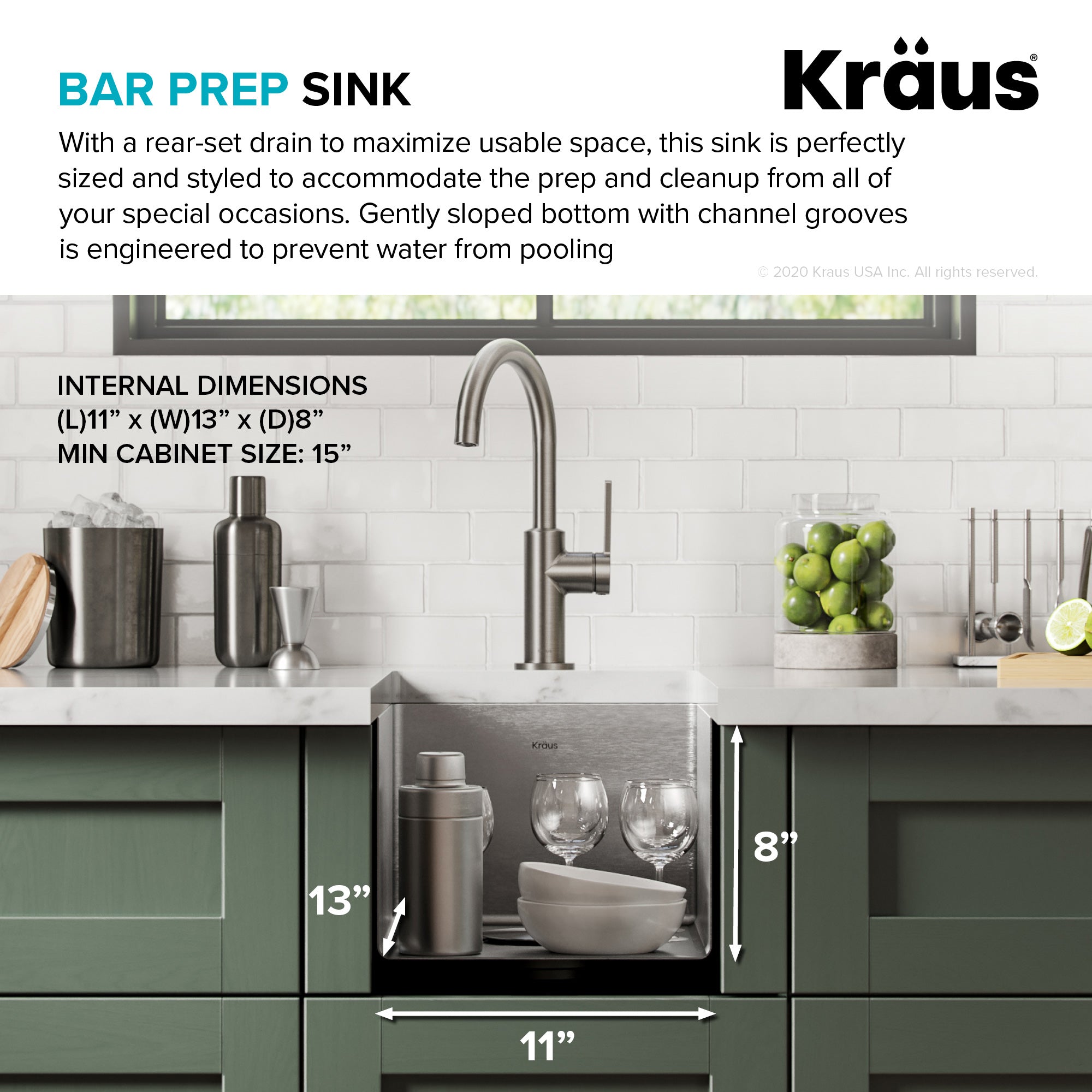 KRAUS 13" Undermount 16 Gauge Stainless Steel Bar Prep Sink-Kitchen Sinks-DirectSinks
