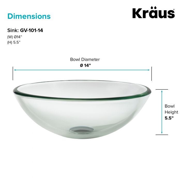 KRAUS 14 Inch Glass Vessel Sink in Clear-Bathroom Sinks-DirectSinks