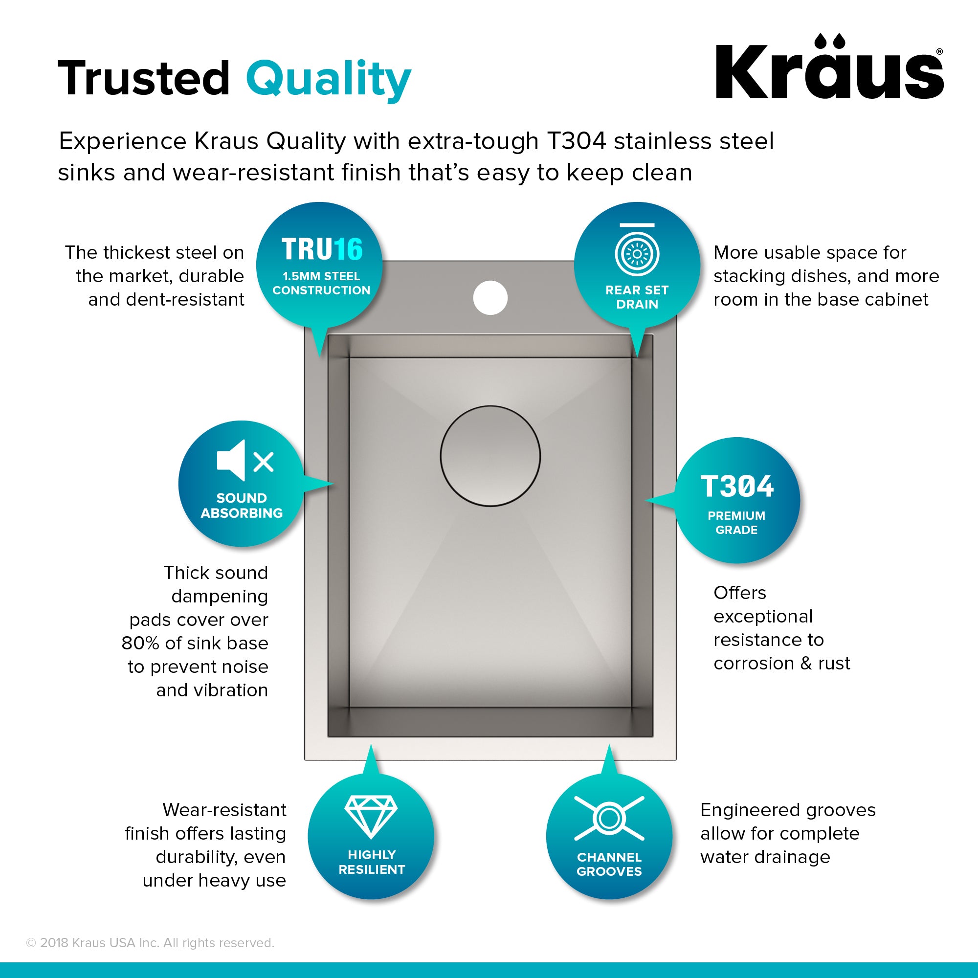 KRAUS 15" x 20" Pax Drop-In Topmount Zero-Radius Single Bowl Stainless Kitchen Sink-Kitchen Sinks-DirectSinks