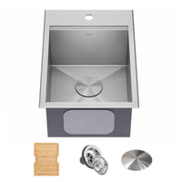 KRAUS 15" × 22" Outdoor T-316 Marine Grade Workstation Sink with Cutting Board | KWT311-15-316