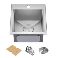 KRAUS 15" × 15" Outdoor T-316 Marine Grade Workstation Sink with Cutting Board | KWT321-15-316