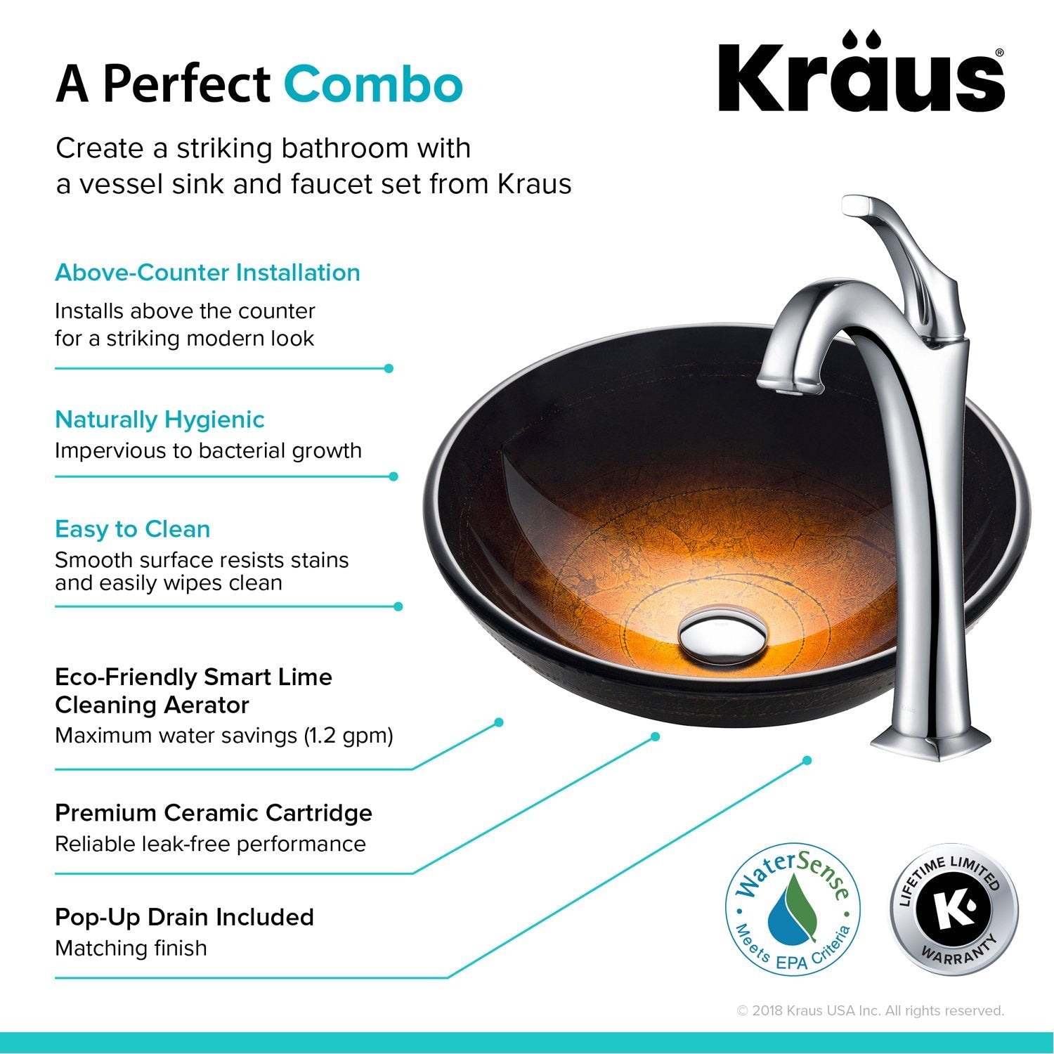 KRAUS 16 1/2-Inch Copper Brown Bathroom Vessel Sink and Arlo Faucet Combo Set with Pop-Up Drain-Bathroom Sinks & Faucet Combos-DirectSinks