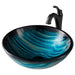KRAUS 17-Inch Blue Glass Nature Series Bathroom Vessel Sink and Arlo Faucet Combo Set with Pop-Up Drain-Bathroom Sinks & Faucet Combos-DirectSinks