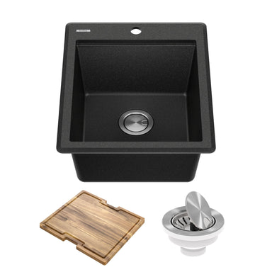 KRAUS 18” Drop-In Granite Composite Workstation Kitchen Bar Sink in Metallic Black-DirectSinks
