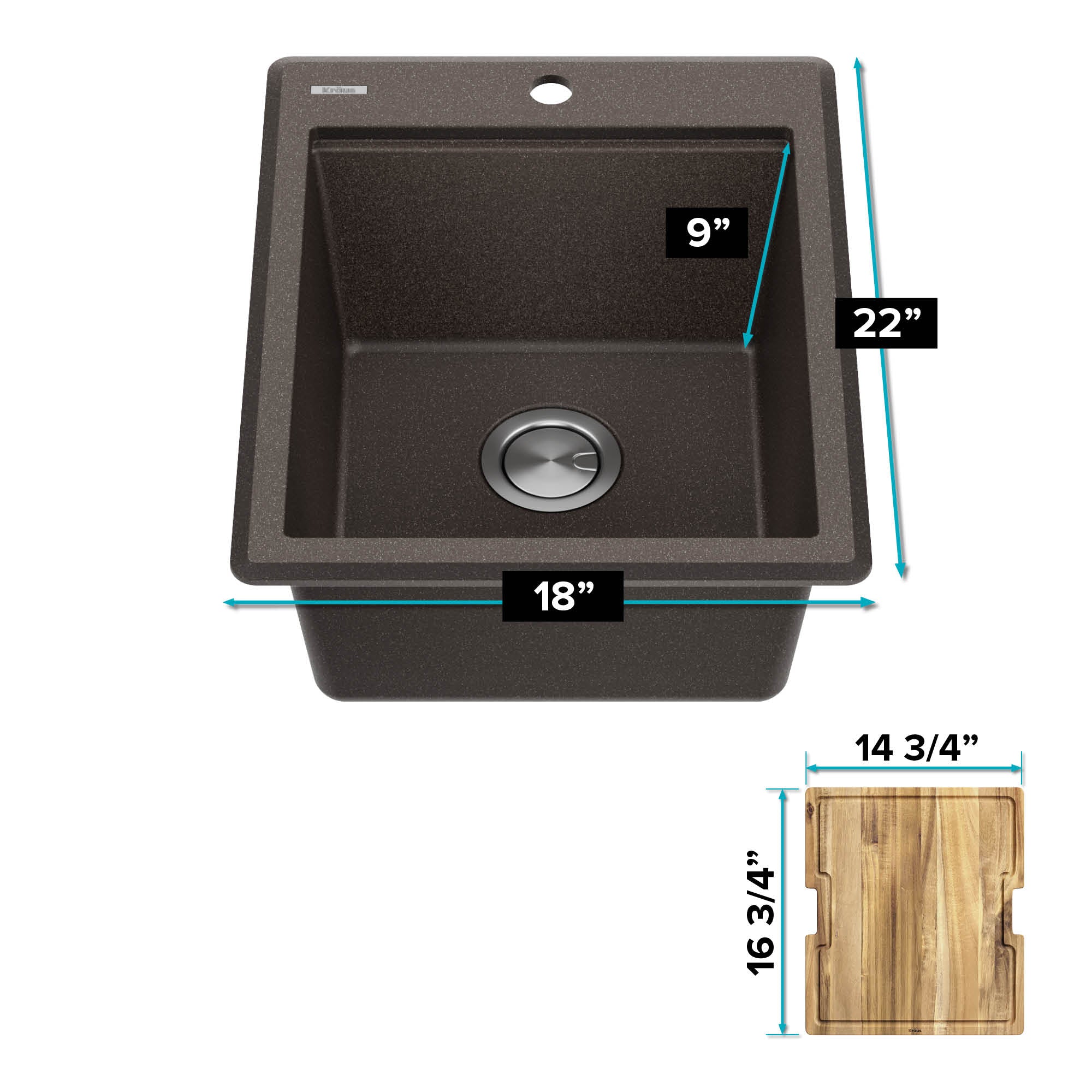 KRAUS 18” Drop-In Granite Composite Workstation Kitchen Bar Sink in Metallic Brown-DirectSinks