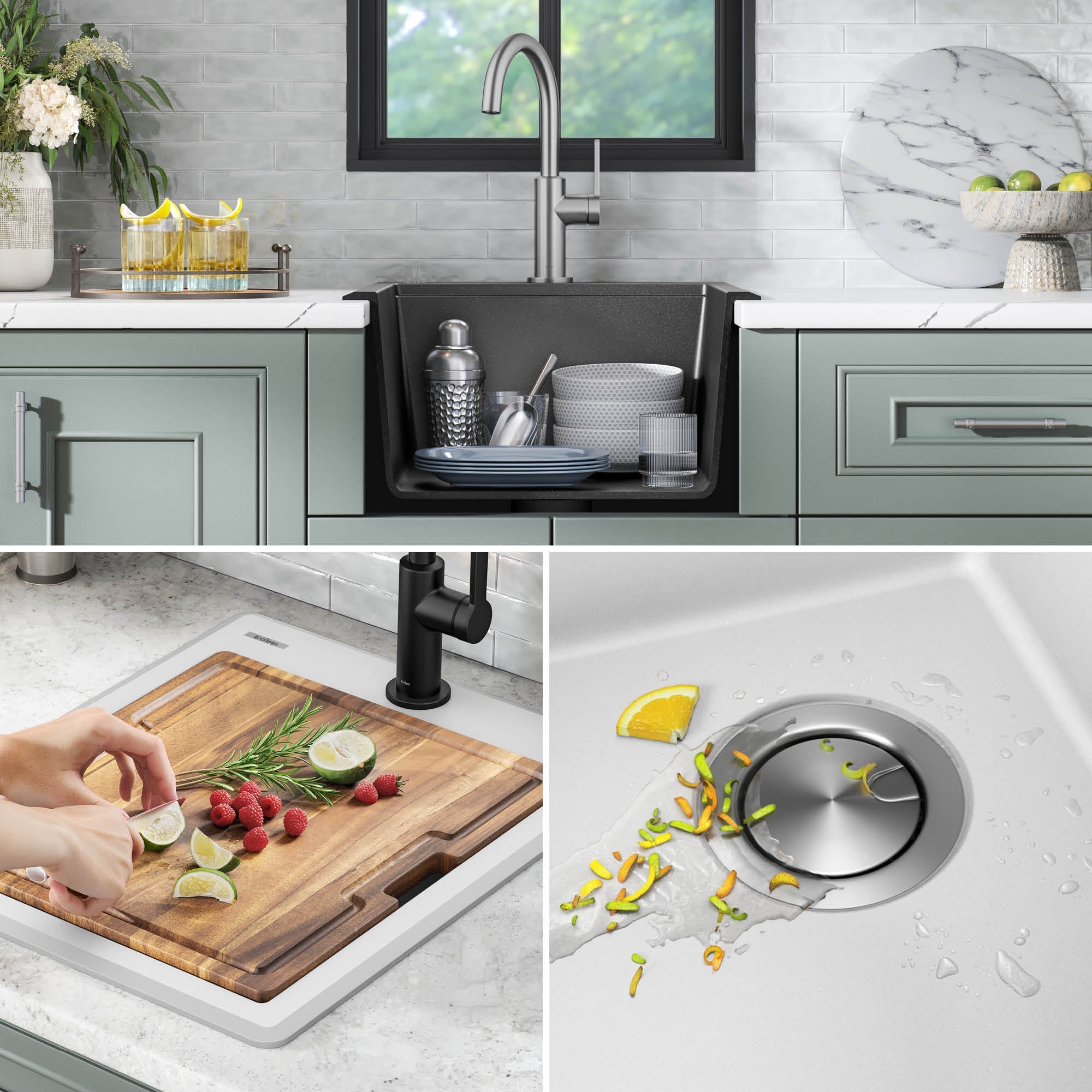 KRAUS 18” Drop-In Granite Composite Workstation Kitchen Bar Sink in White-DirectSinks