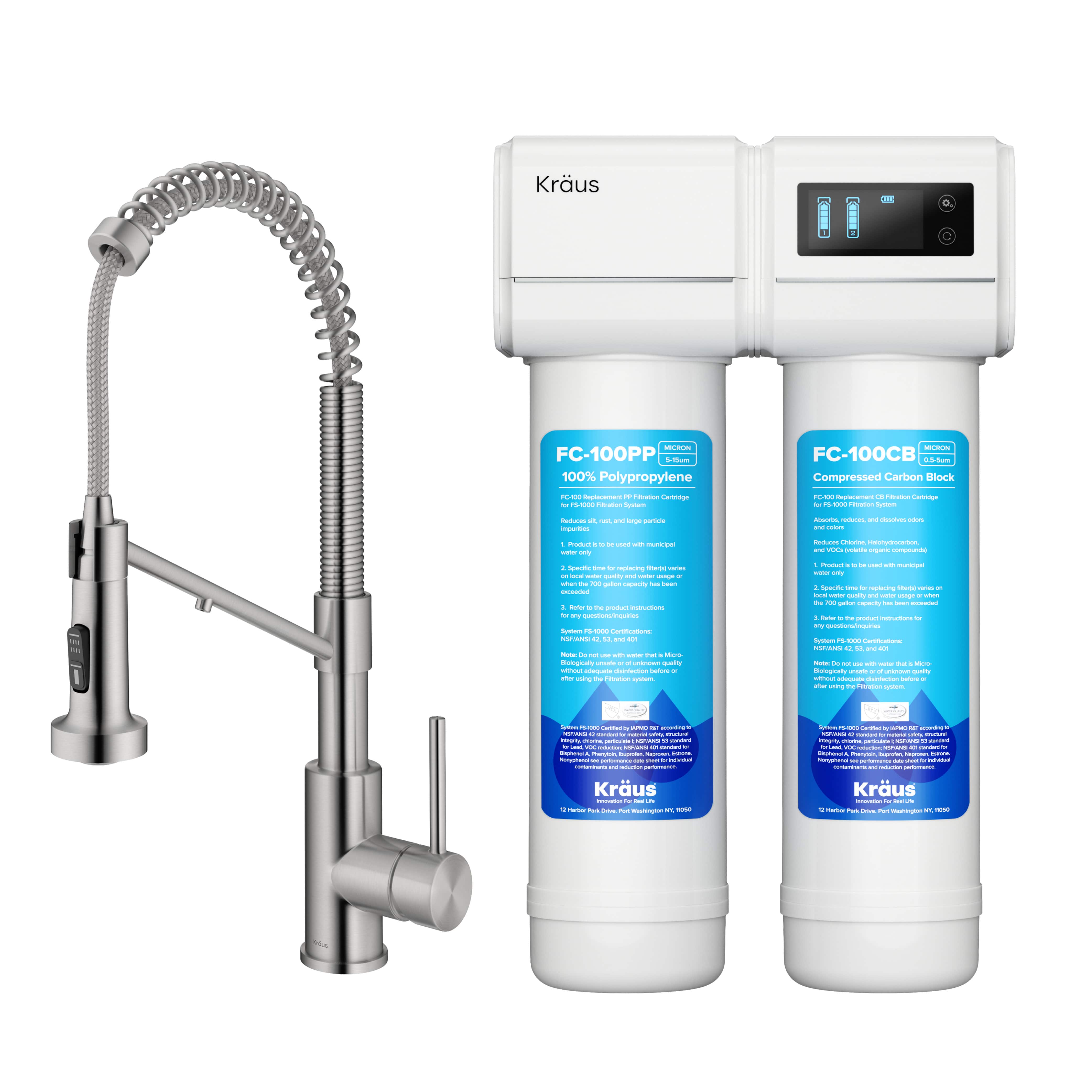 KRAUS 2-in-1 Commercial Style Pull-Down Single Handle Water Filter Kitchen Faucet in Spot-Free Stainless Steel with Purita 2-Stage Under-Sink Filtration System-FS-1000-KFF-1610SFS