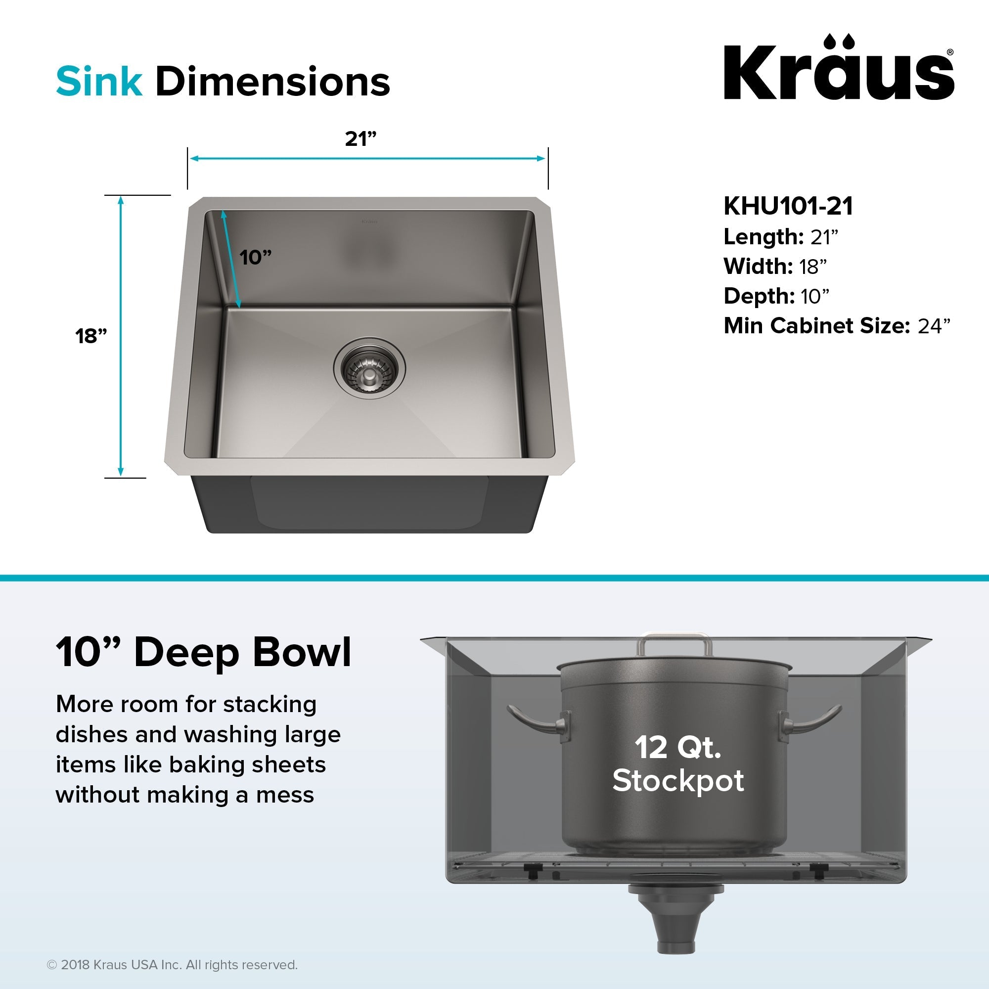 KRAUS 21" 16 Gauge Undermount Single Bowl Stainless Steel Kitchen Sink-Kitchen Sinks-DirectSinks