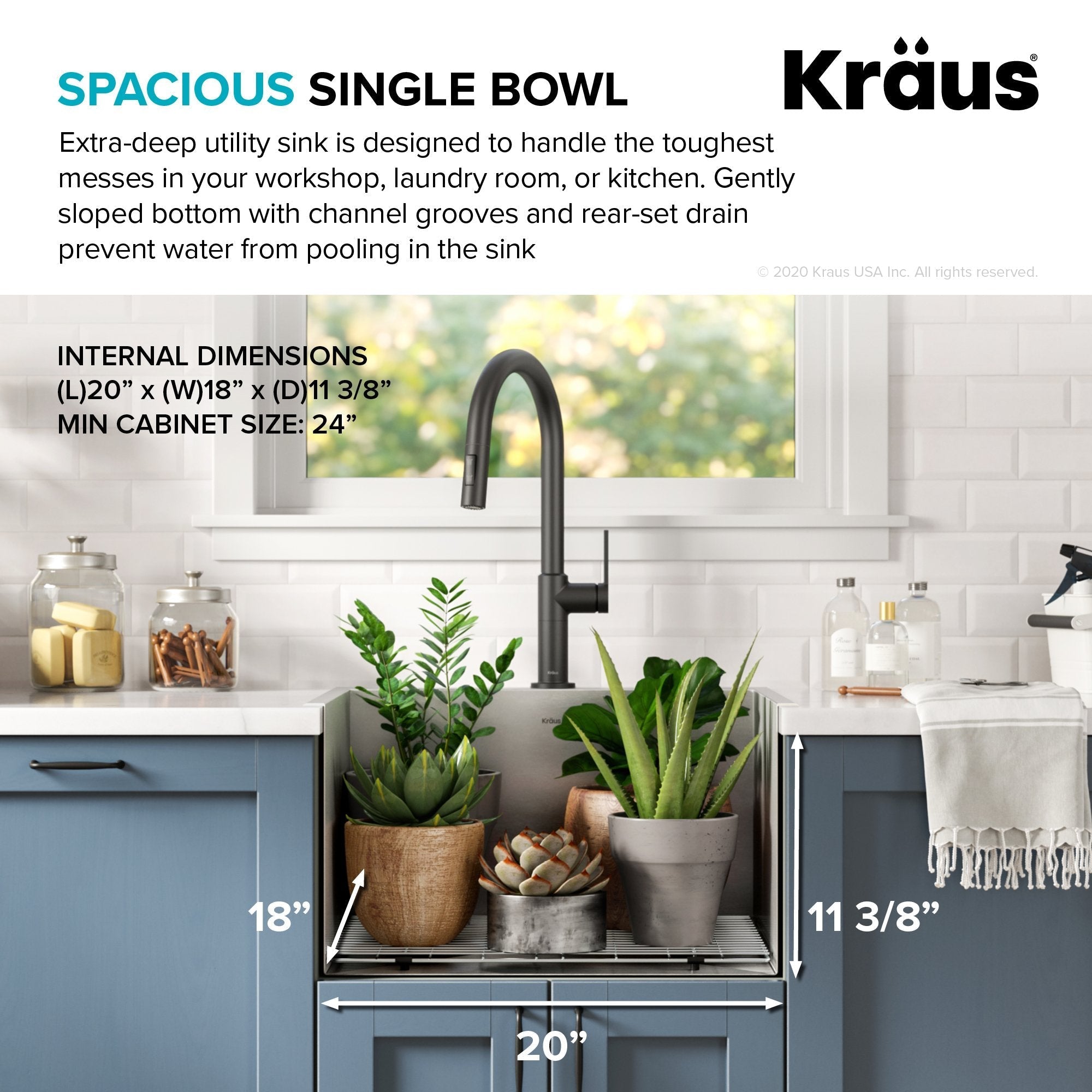 KRAUS 22" Drop-in 16 Gauge Stainless Steel Laundry Utility Sink-Kitchen Sinks-DirectSinks