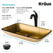 KRAUS 22-Inch Rectangular Gold Glass Bathroom Vessel Sink and Arlo Faucet Combo Set with Pop-Up Drain-Bathroom Sinks & Faucet Combos-DirectSinks