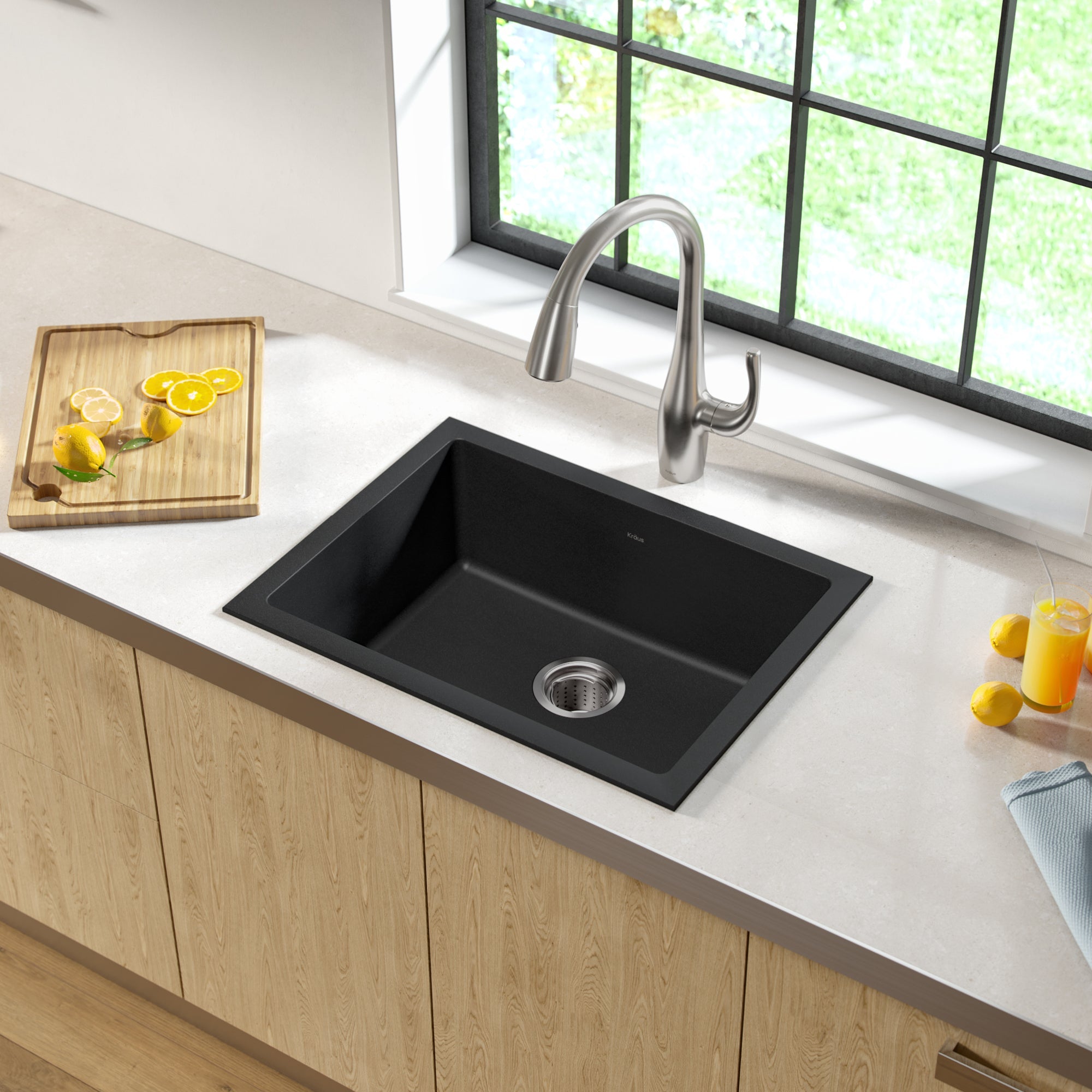 KRAUS Dual Mount Single Bowl Granite Kitchen with Topmount an DirectSinks