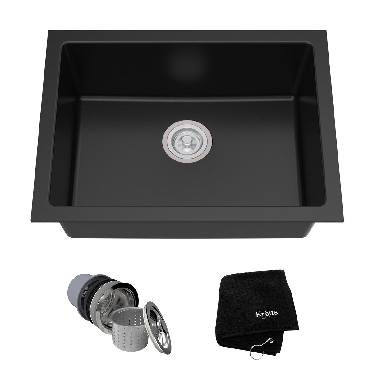 KRAUS 24" Dual Mount Single Bowl Granite Kitchen Sink with Topmount an