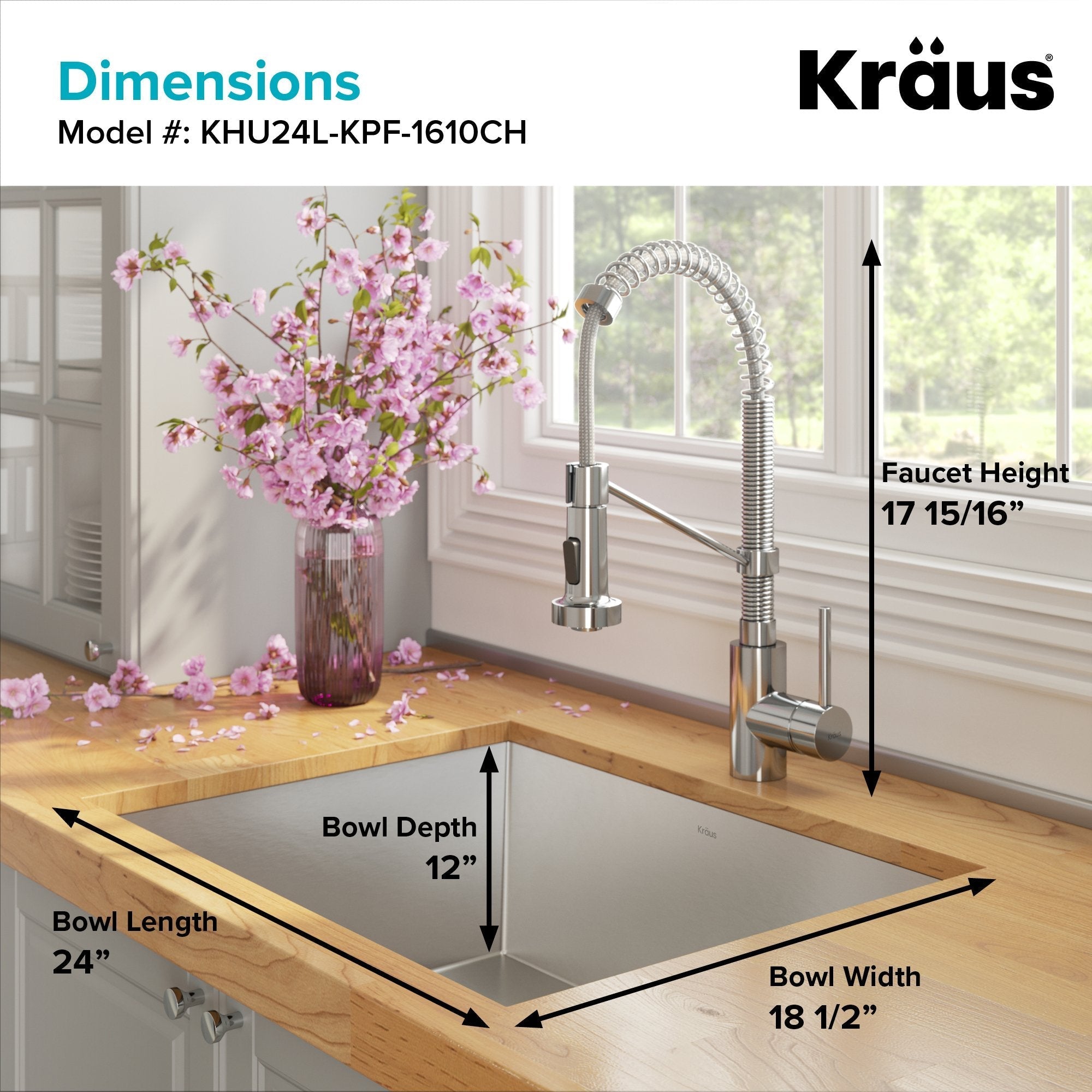 KRAUS 24" Stainless Steel Utility Sink and Kitchen Faucet-Kitchen Sink & Faucet Combos-KRAUS