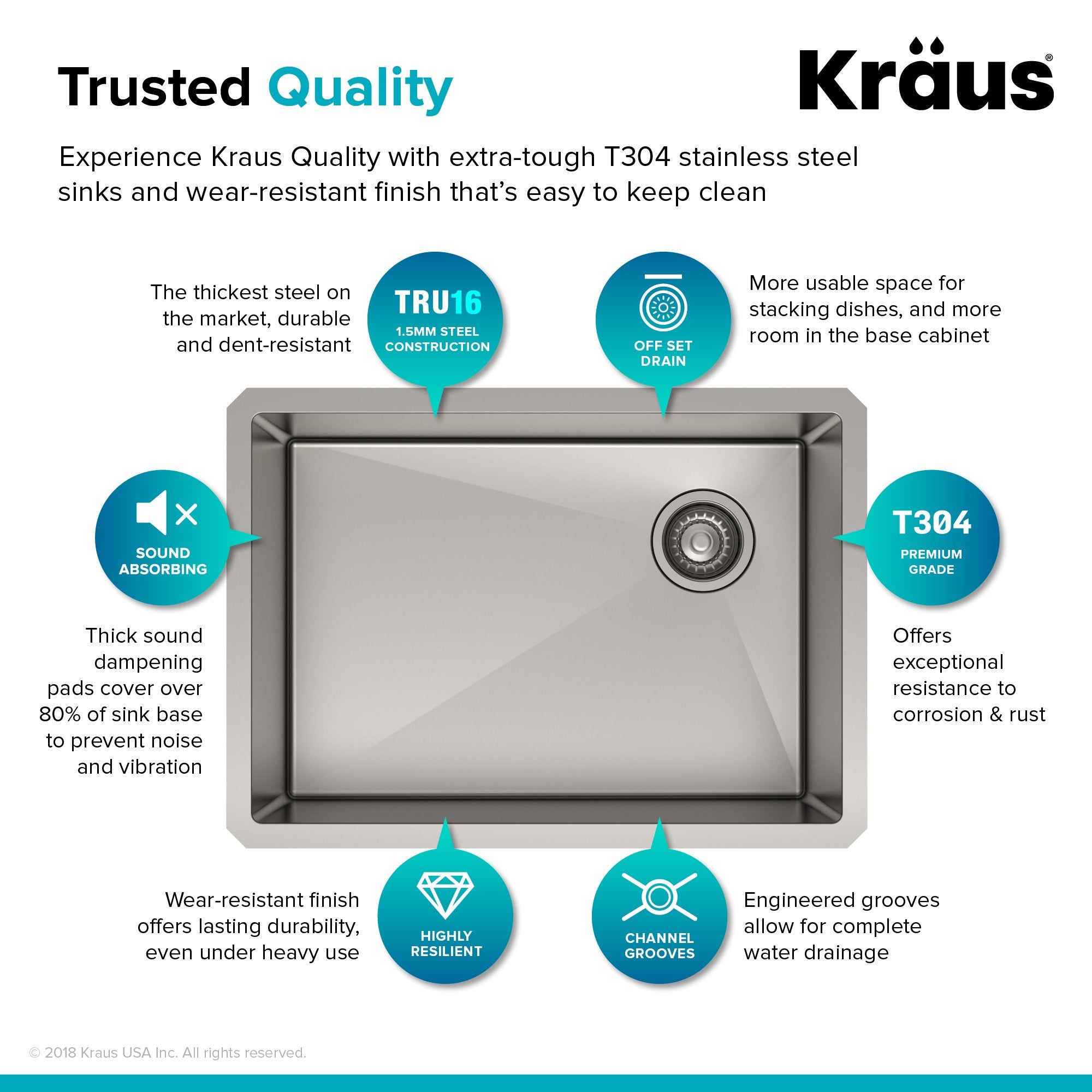 KRAUS 25" 16 Gauge Undermount Single Bowl Stainless Steel Kitchen Sink with Off Center Drain-Kitchen Sinks-KRAUS