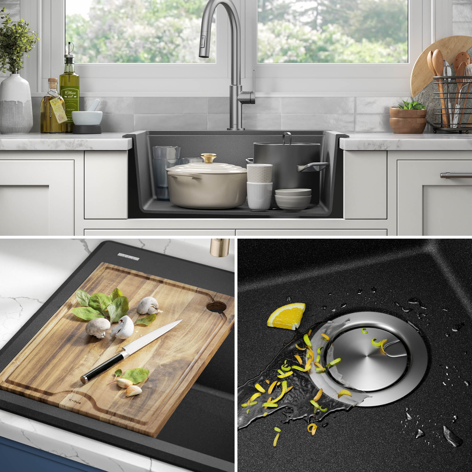 Granite Composite Single Bowl Kitchen Sink in Metallic Black
