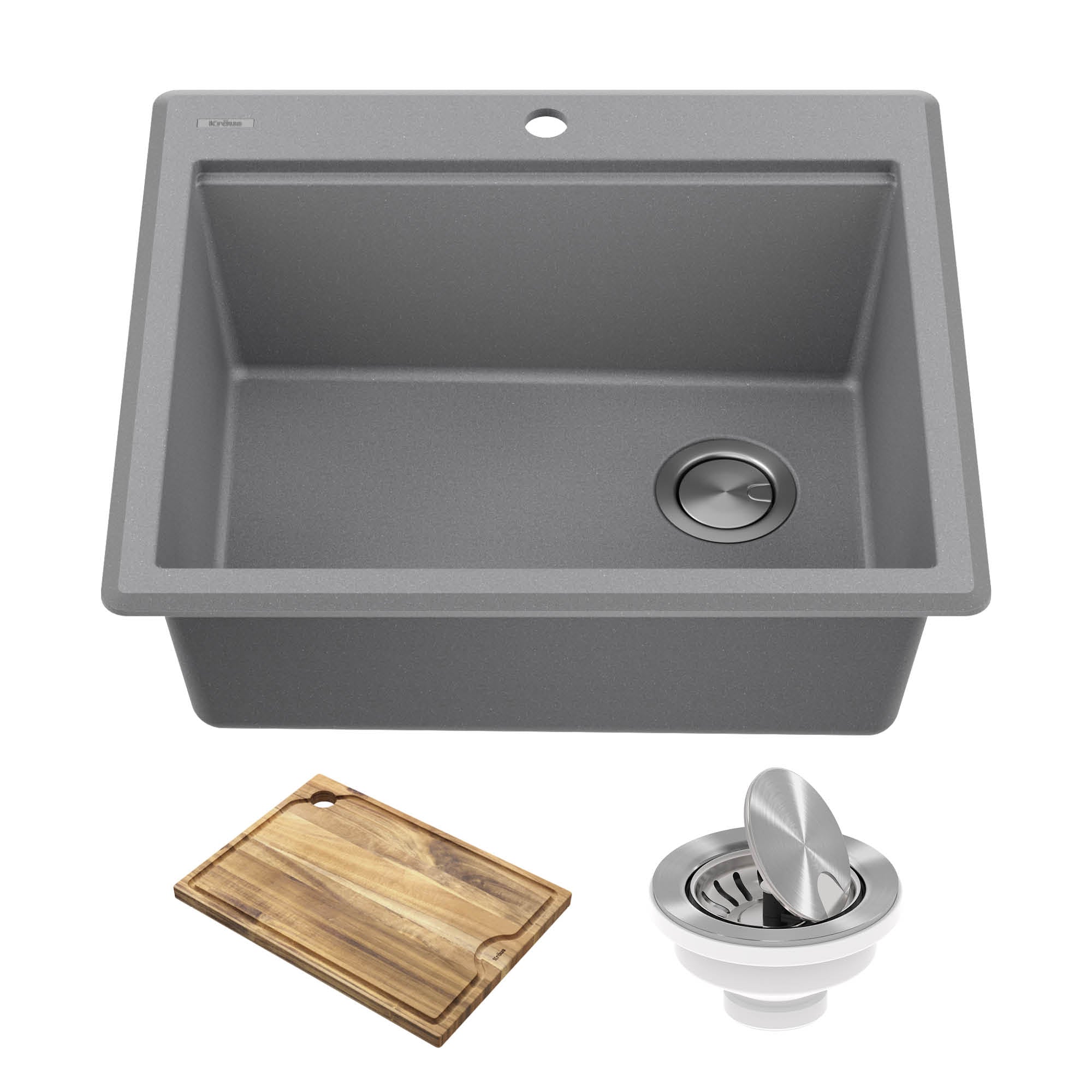 KRAUS 25” Drop-In Granite Composite Workstation Kitchen Sink in Metallic Grey-DirectSinks