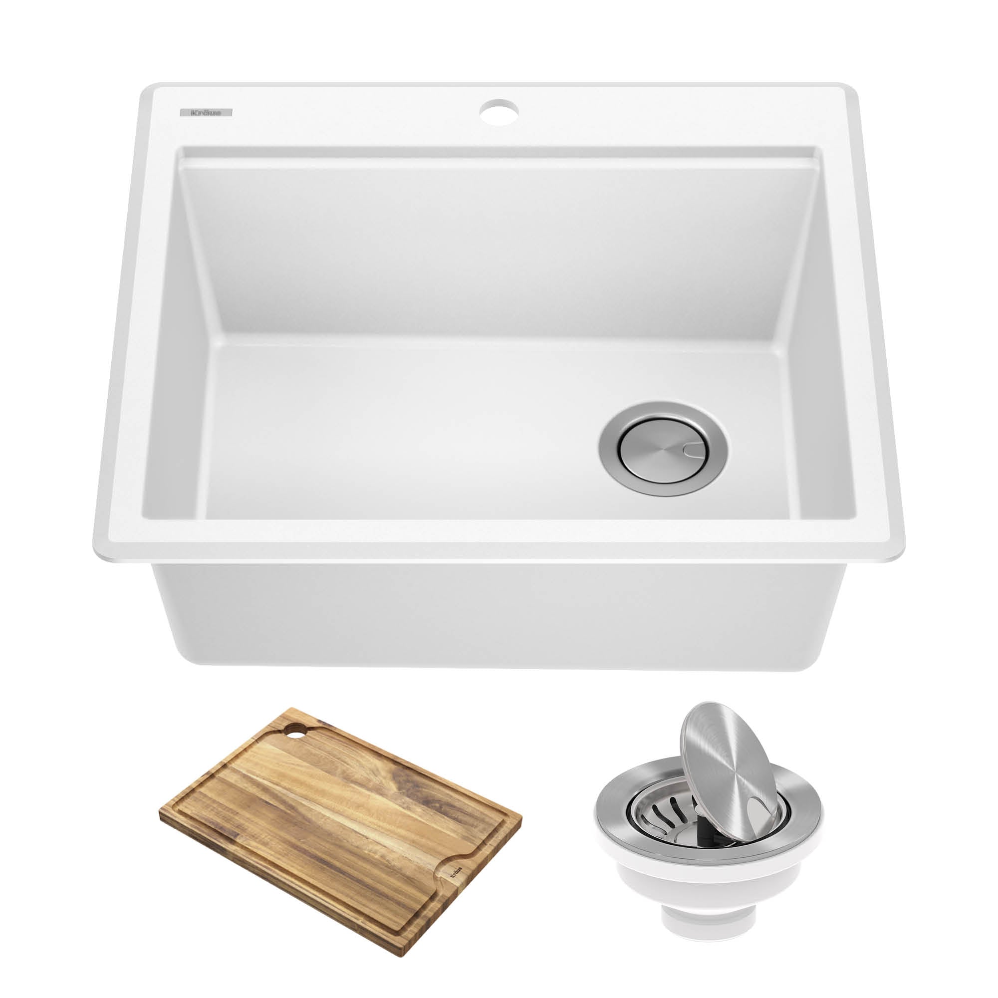 KRAUS 25” Drop-In Granite Composite Workstation Kitchen Sink in White-DirectSinks