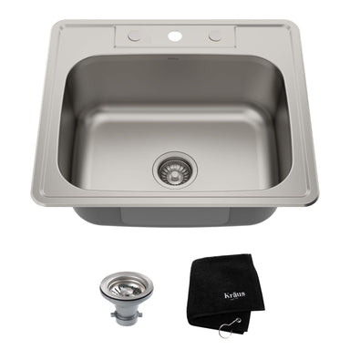 KRAUS 25 Inch Topmount Single Bowl 18 Gauge Stainless Steel Kitchen Sink with NoiseDefend Soundproofing-Kitchen Sinks-KRAUS