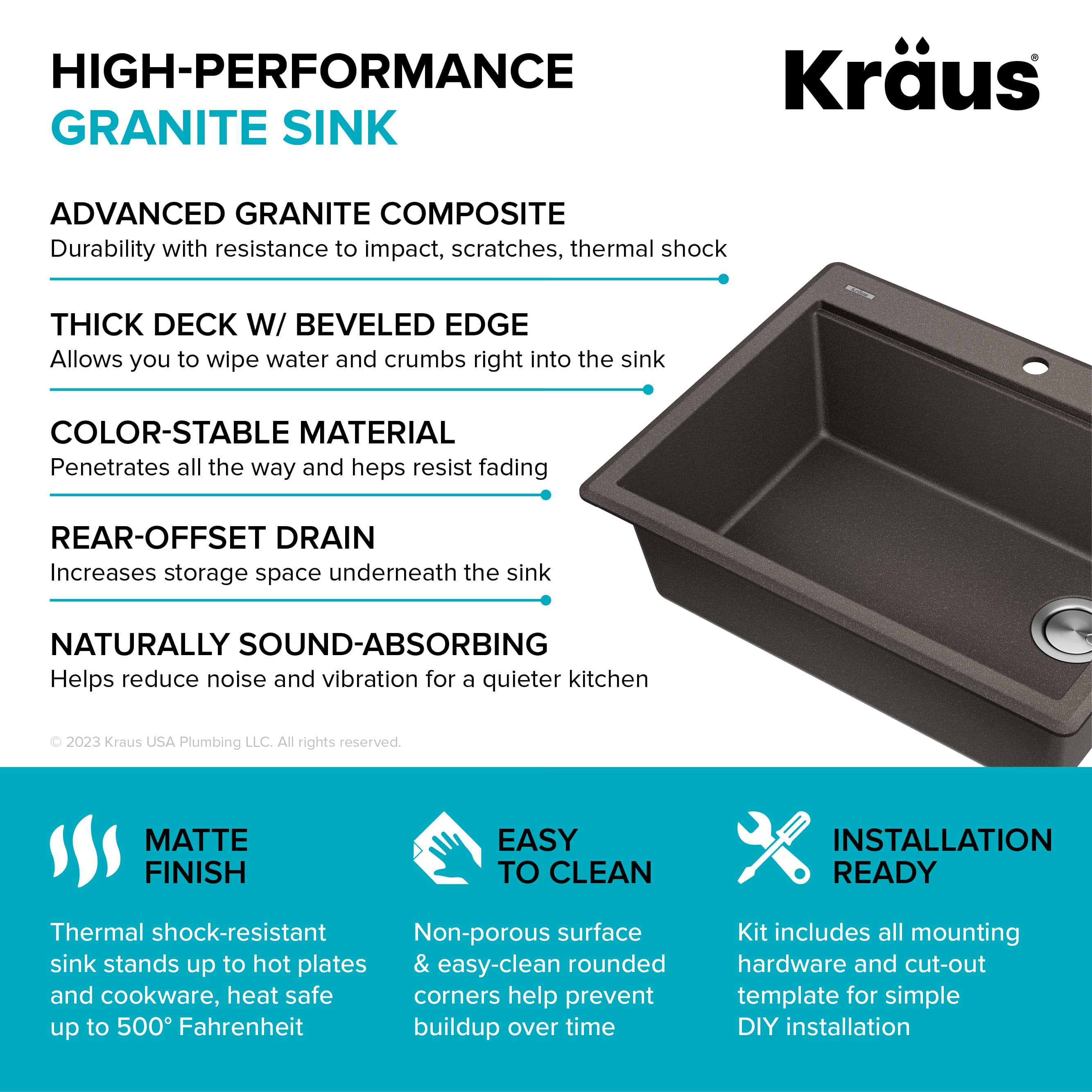KRAUS 28” Drop-In Granite Composite Workstation Kitchen Sink in Metallic Brown-DirectSinks
