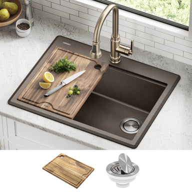 KRAUS 28” Drop-In Granite Composite Workstation Kitchen Sink in Metallic Brown-DirectSinks