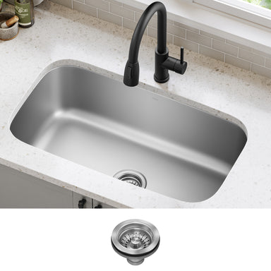 KRAUS 31" Undermount Single Bowl 18 Gauge Stainless Steel Kitchen Sink with NoiseDefend Soundproofing-Kitchen Sinks-DirectSinks