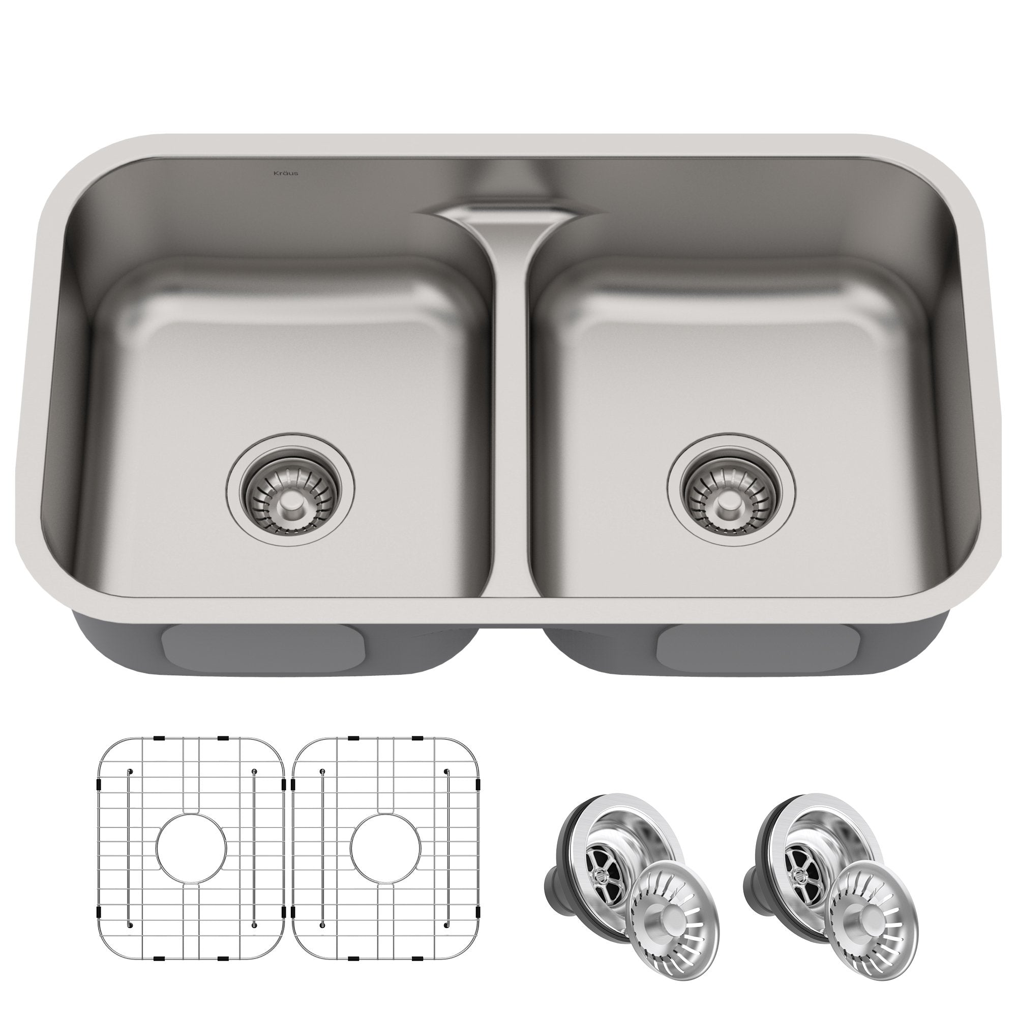 KRAUS Premier 32-Inch 16 Gauge Undermount 50/50 Double Bowl Stainless Steel Kitchen Sink-Kitchen Sinks-KRAUS