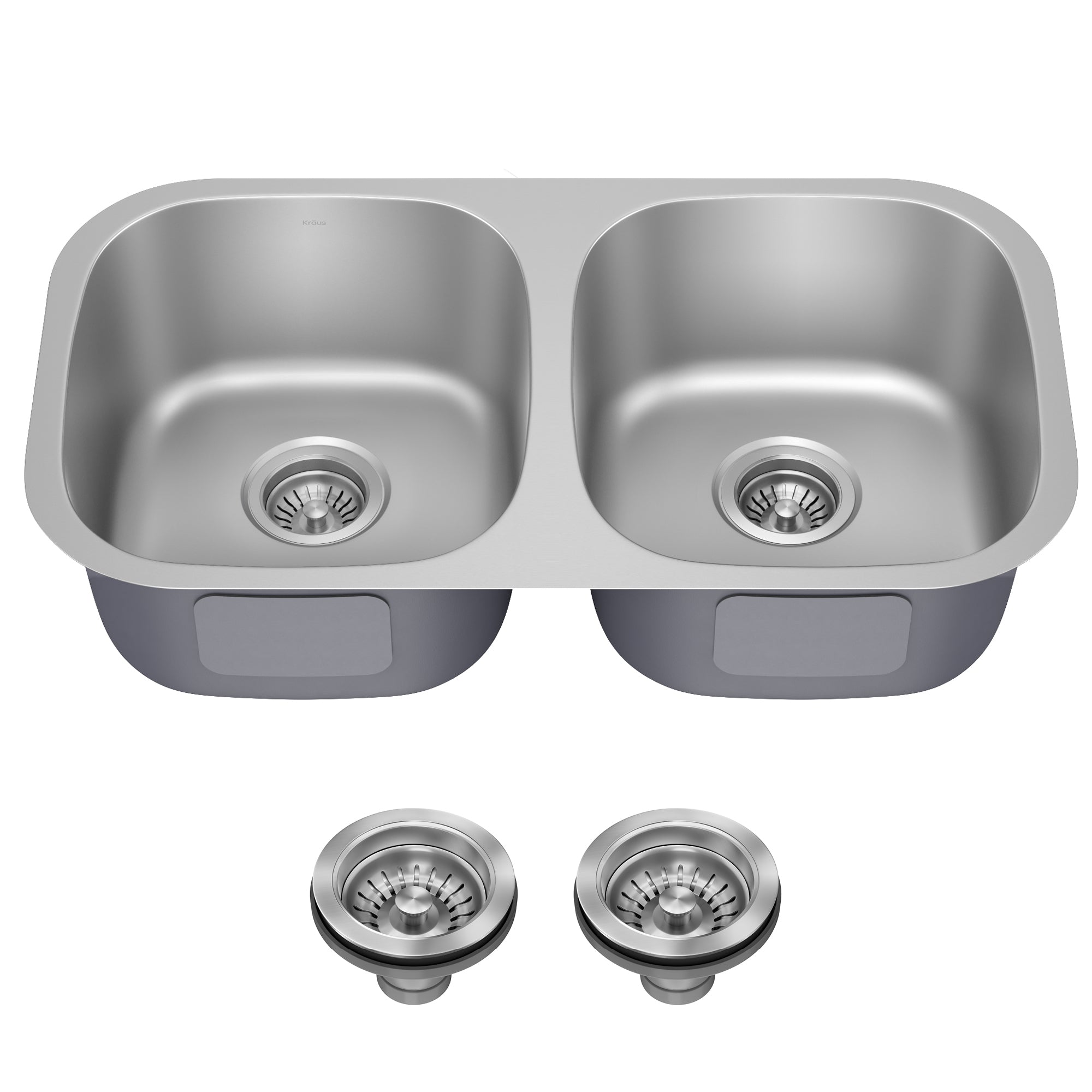 KRAUS 32" Undermount 50/50 Double Bowl 18 Gauge Stainless Steel Kitchen Sink-Kitchen Sinks-DirectSinks