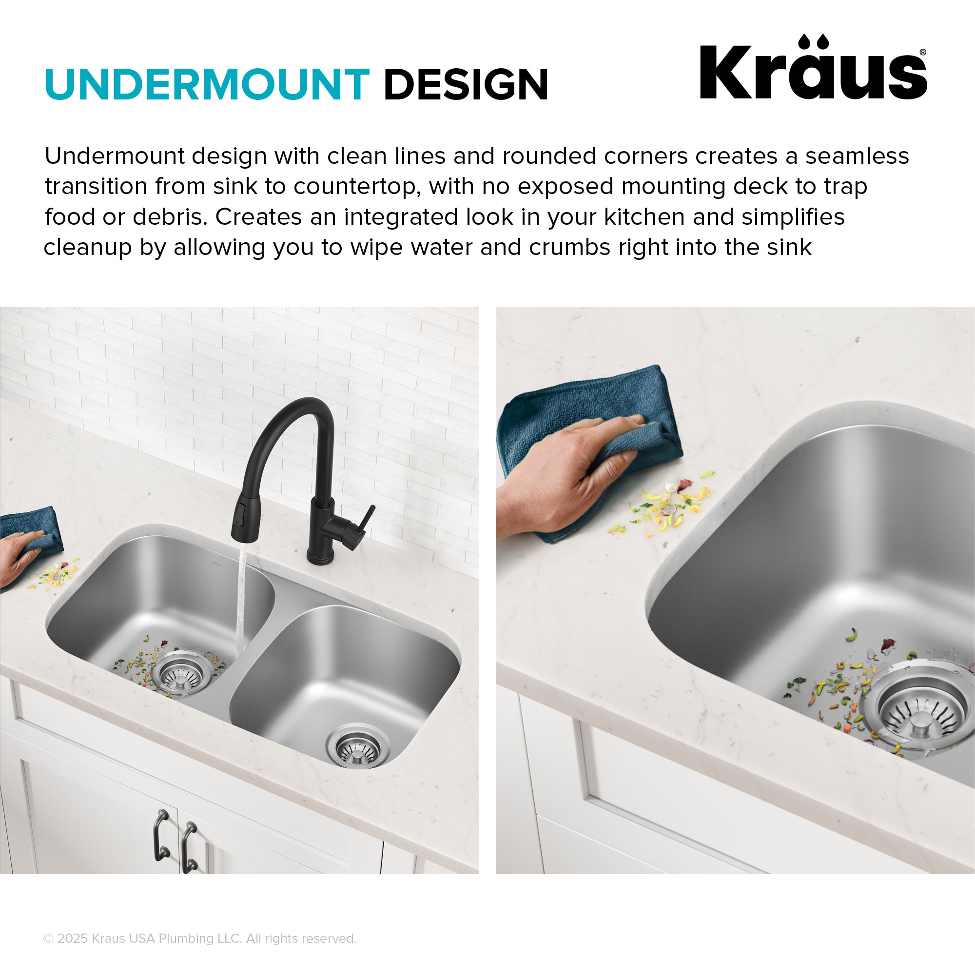 KRAUS 32" Undermount 50/50 Double Bowl 18 Gauge Stainless Steel Kitchen Sink-Kitchen Sinks-DirectSinks
