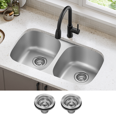 KRAUS 32" Undermount 50/50 Double Bowl 18 Gauge Stainless Steel Kitchen Sink-Kitchen Sinks-DirectSinks