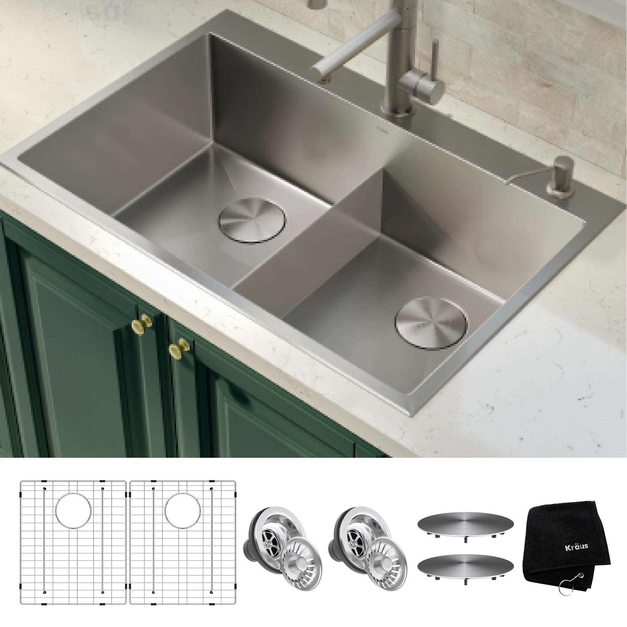 Stainless Steel Double Kitchen Sink 1810 ZenDuo15 400/400U Double Bowl