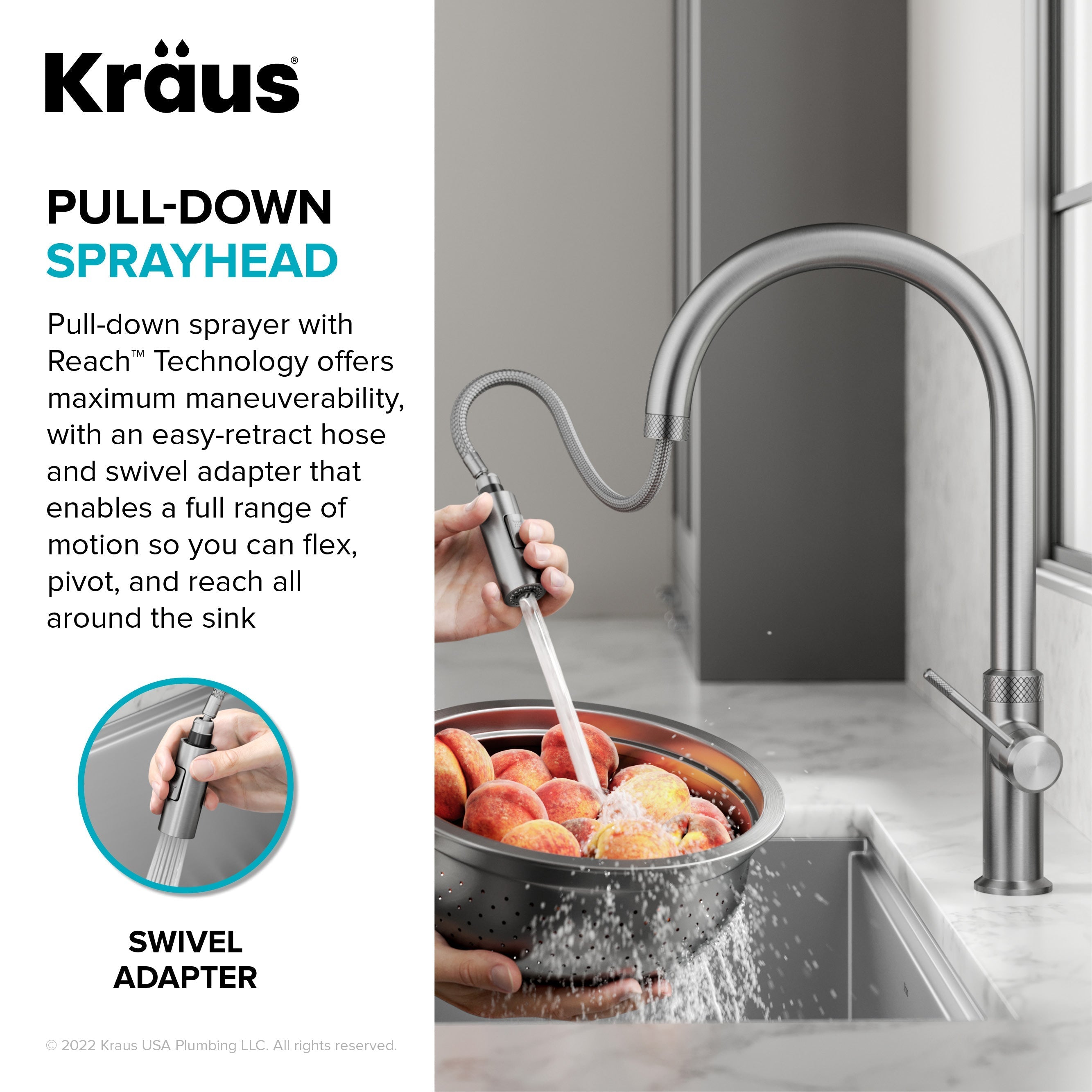 KRAUS Allyn Chrome Single Handle Kitchen Faucet with Diamond Cut-Kitchen Faucets-DirectSinks
