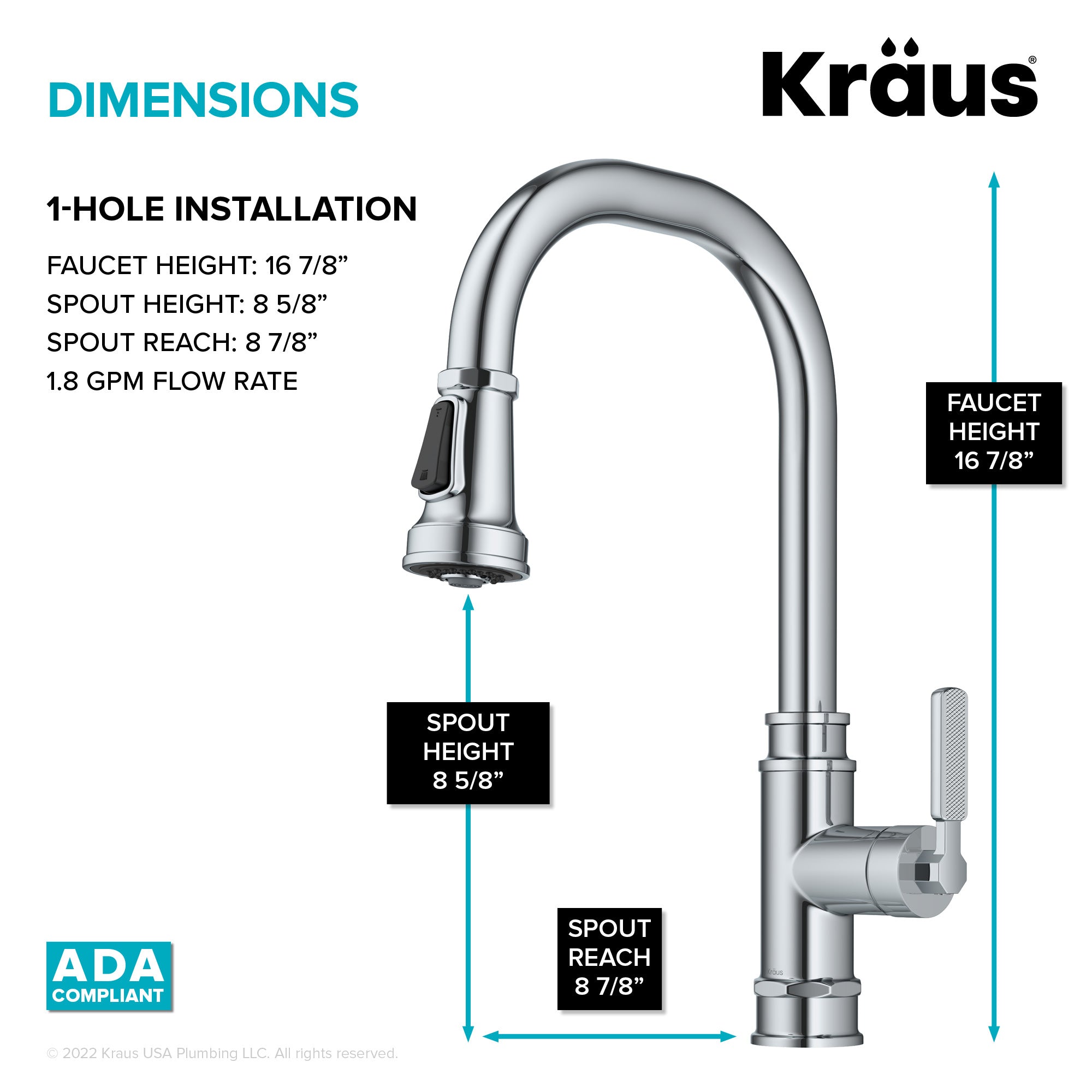 KRAUS Allyn Industrial Pull-Down Kitchen Faucet in Chrome-Kitchen Faucets-DirectSinks
