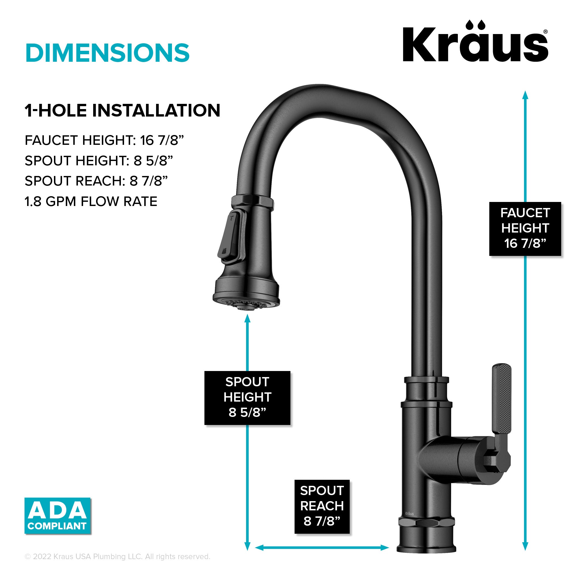 KRAUS Allyn Industrial Pull-Down Kitchen Faucet in Spot-Free Black Stainless Steel-Kitchen Faucets-DirectSinks