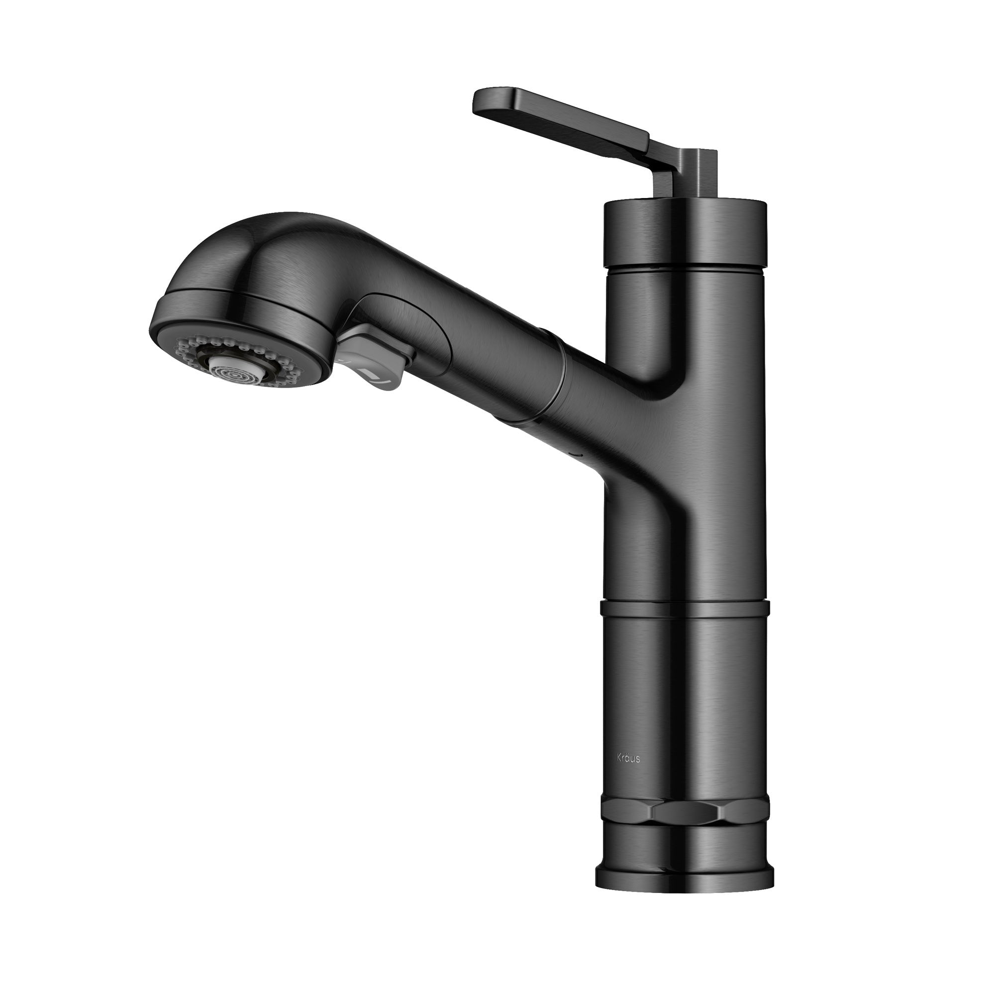 KRAUS Allyn Industrial Pull-Out Single Handle Kitchen Faucet in Black Stainless-Kitchen Faucets-DirectSinks