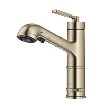 KRAUS Allyn Industrial Pull-Out Single Handle Kitchen Faucet in Spot-Free Antique Champagne Bronze-Kitchen Faucets-DirectSinks