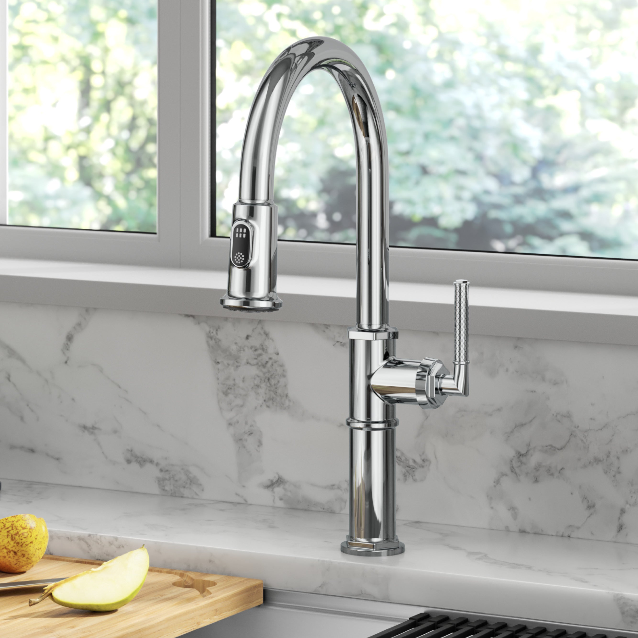 KRAUS Allyn Nut & Bolt Diamond Cut Chrome Kitchen Faucet-Kitchen Faucets-DirectSinks