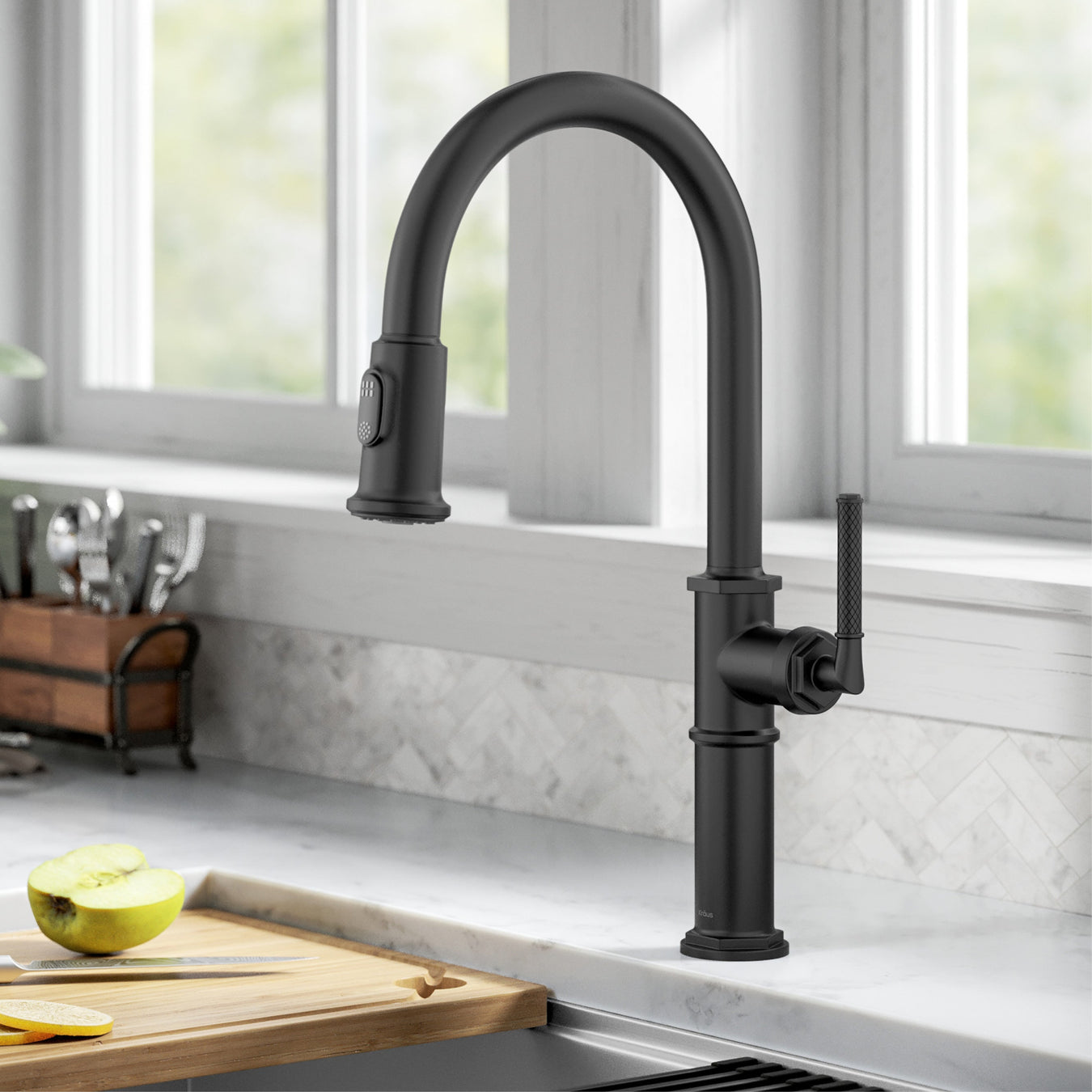 KRAUS Allyn Nut & Bolt Diamond Cut Matte Black Kitchen Faucet-Kitchen Faucets-DirectSinks