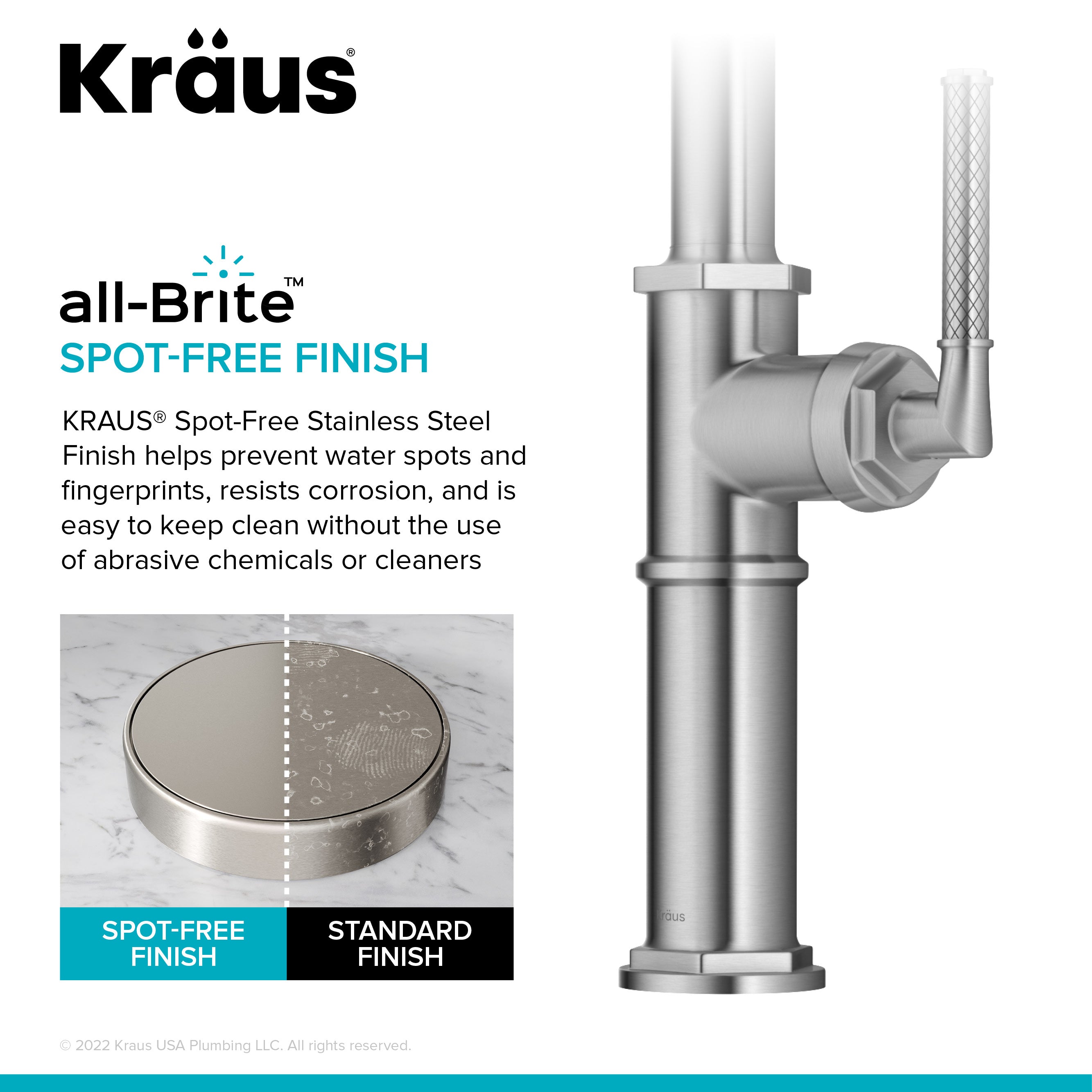 KRAUS Allyn Nut & Bolt Diamond Cut Spot Free Stainless Kitchen Faucet-Kitchen Faucets-DirectSinks