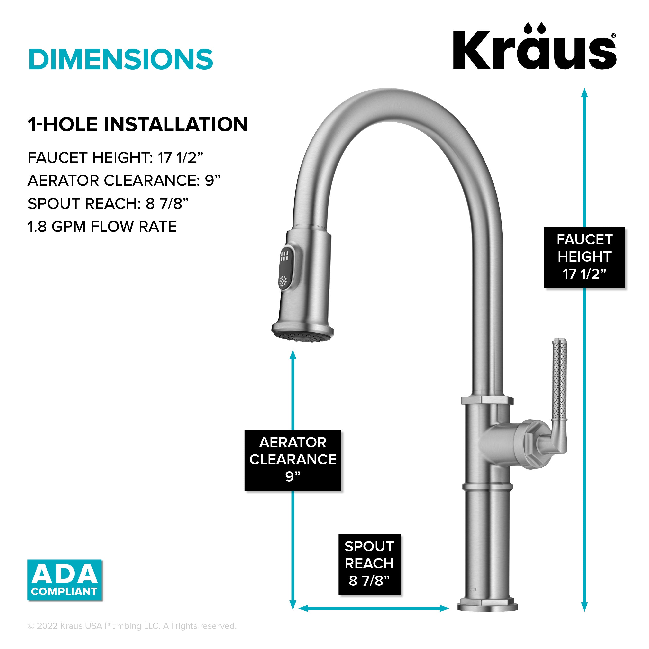 KRAUS Allyn Nut & Bolt Diamond Cut Spot Free Stainless Kitchen Faucet-Kitchen Faucets-DirectSinks