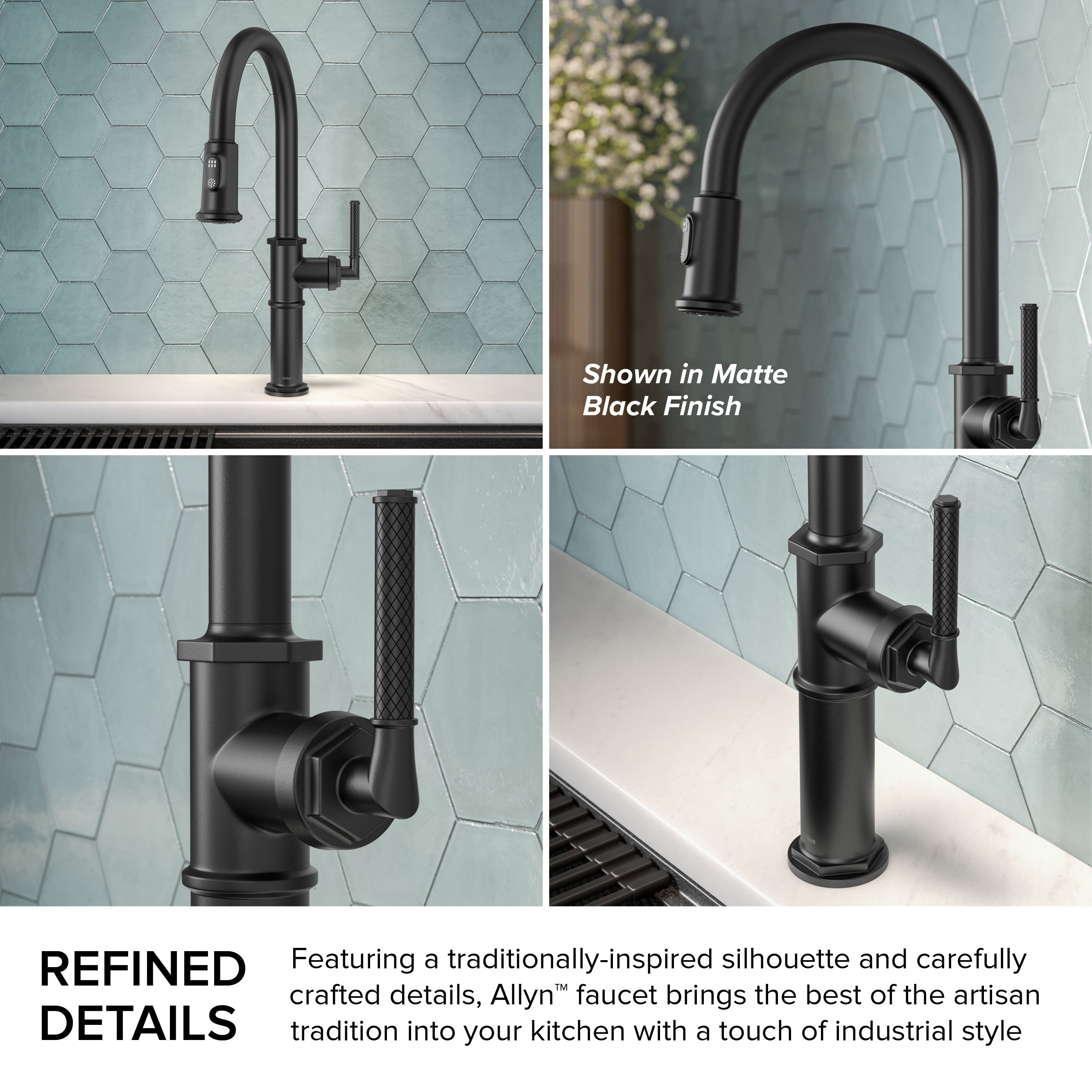 KRAUS Allyn Nut & Bolt Diamond Cut Spot Free Stainless Kitchen Faucet-Kitchen Faucets-DirectSinks