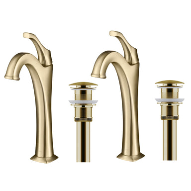 KRAUS Arlo 2-Pack Single Handle Vessel Bathroom Faucet with Pop Up Drain in Brushed Gold KVF-1200BG-2PK | DirectSinks