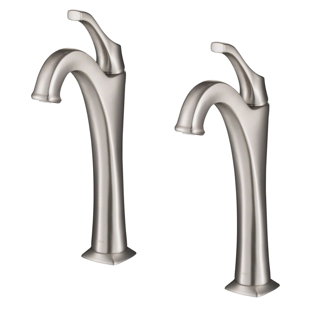 KRAUS Arlo 2-Pack Single Handle Vessel Bathroom Faucet with Pop Up Drain in  Spot Free Brushed Nickel