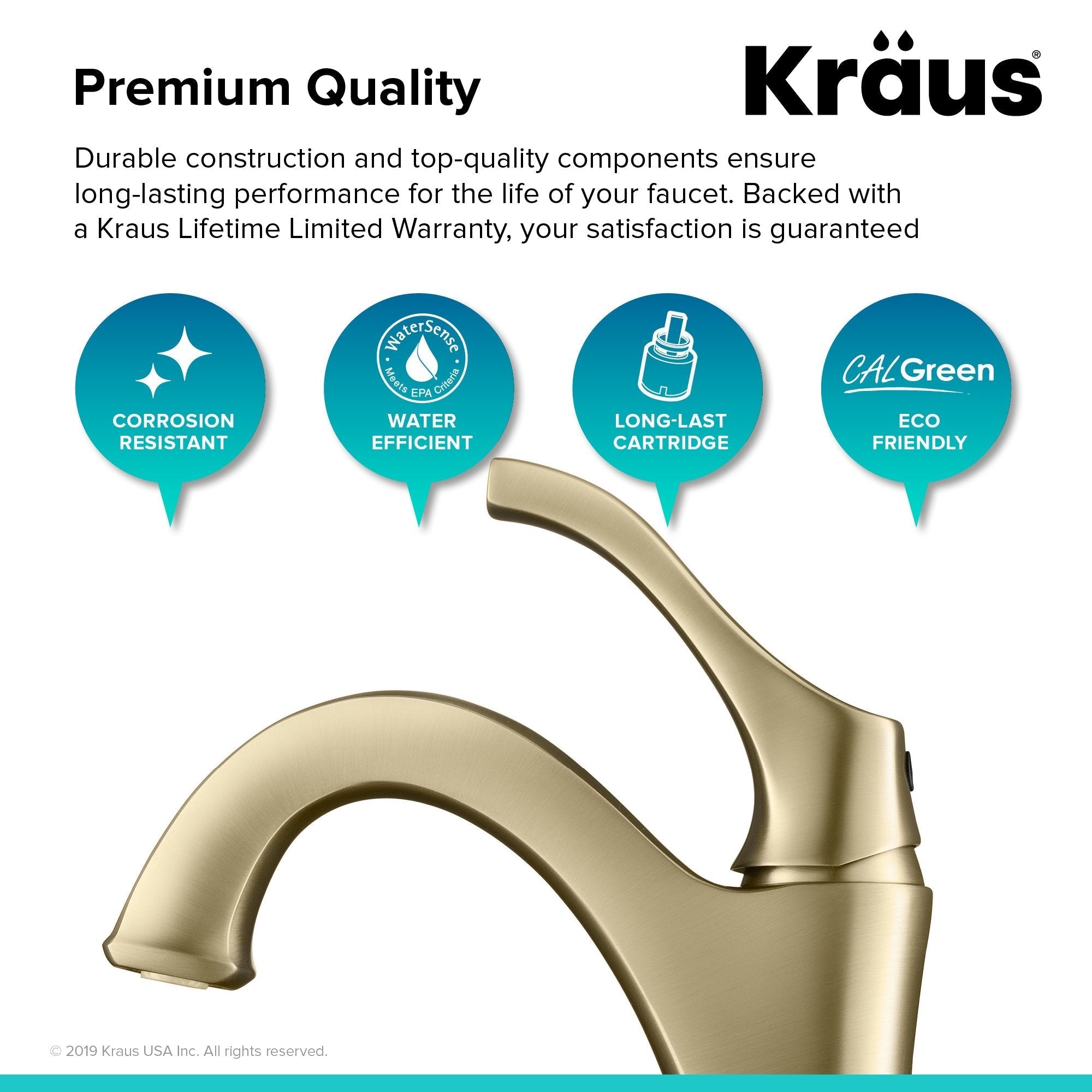KRAUS Arlo™ Brushed Gold Basin Bathroom Faucet with Lift Rod Drain and Deck Plate-Bathroom Faucets-KRAUS