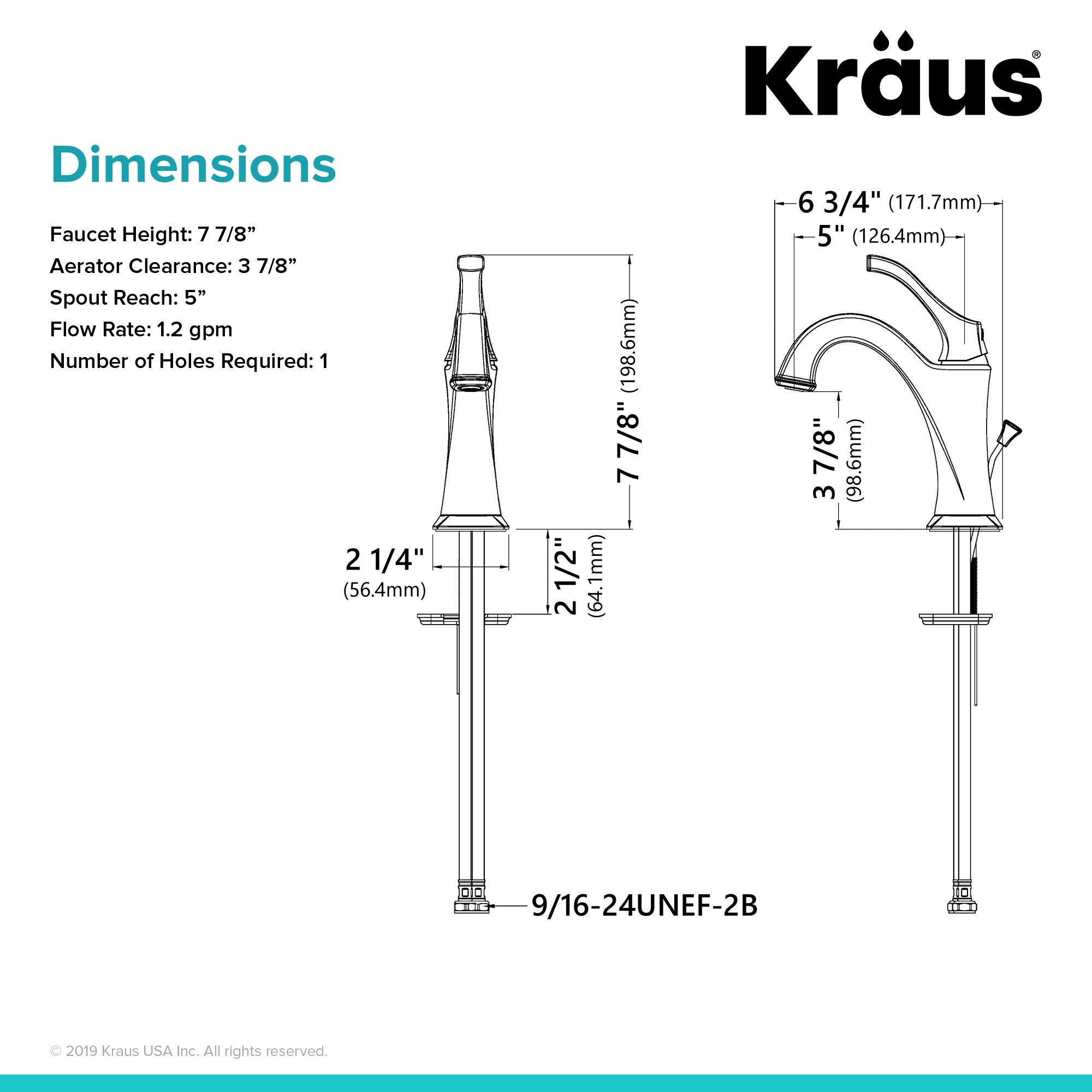 KRAUS Arlo Single Handle Bathroom Faucet with Lift Rod Drain and Deck Plate in Chrome KBF-1201CH-2PK | DirectSinks