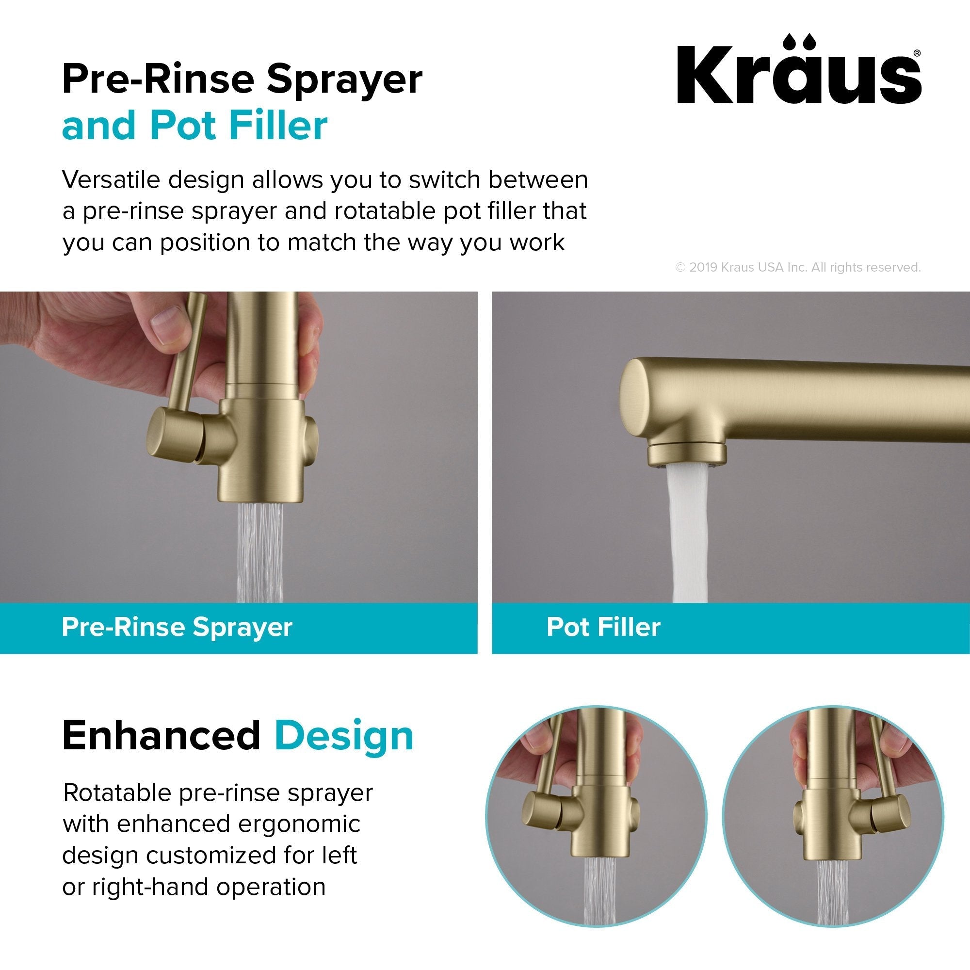 KRAUS Artec Pro 2-Function Commercial Style Pre-Rinse Kitchen Faucet in Brushed Gold/Matte Black KPF-1603BGMB | DirectSinks