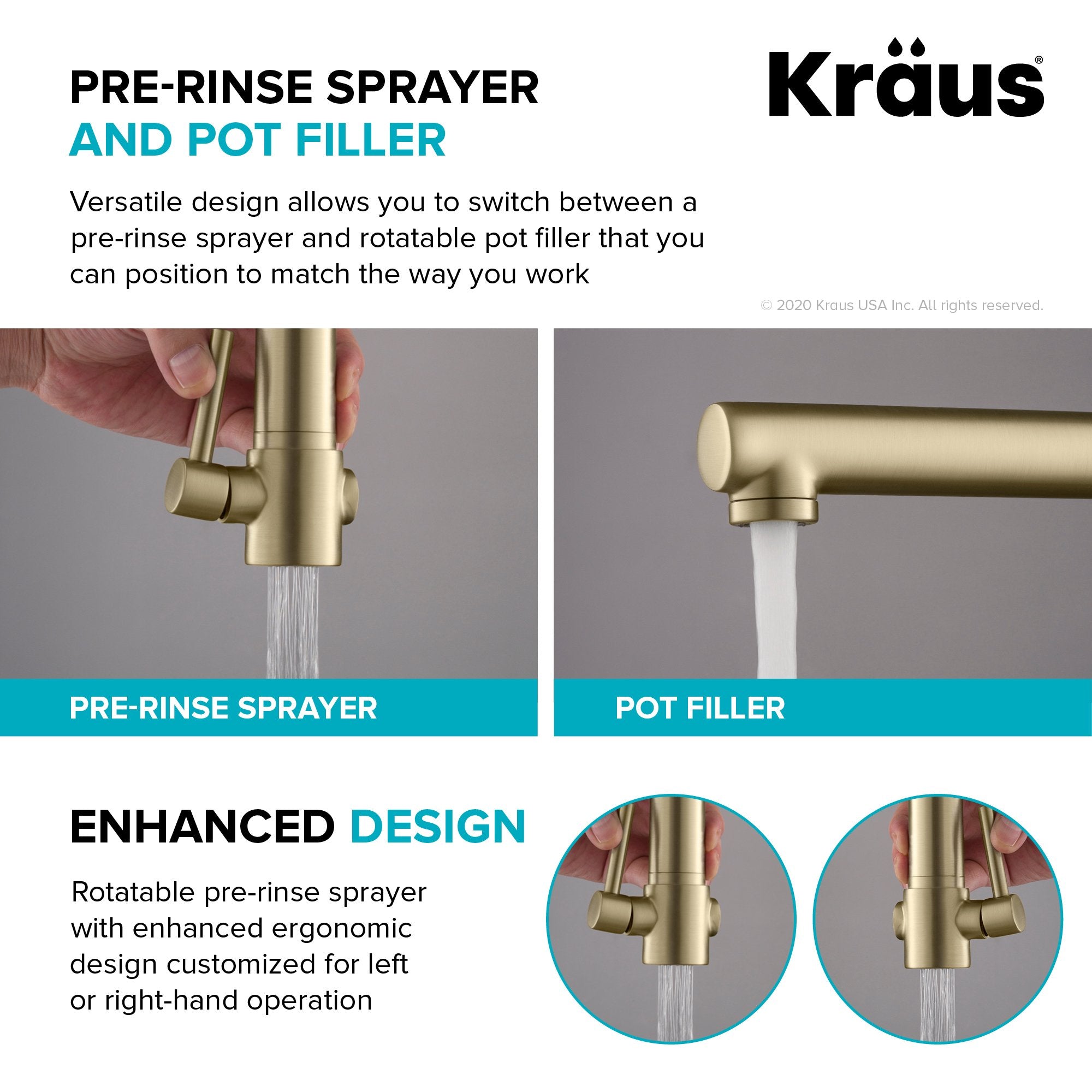 KRAUS Artec Pro 2-Function Commercial Style Pre-Rinse Kitchen Faucet in Spot Free Antique Champagne Bronze/Matte Black KPF-1603SFACBMB | DirectSinks